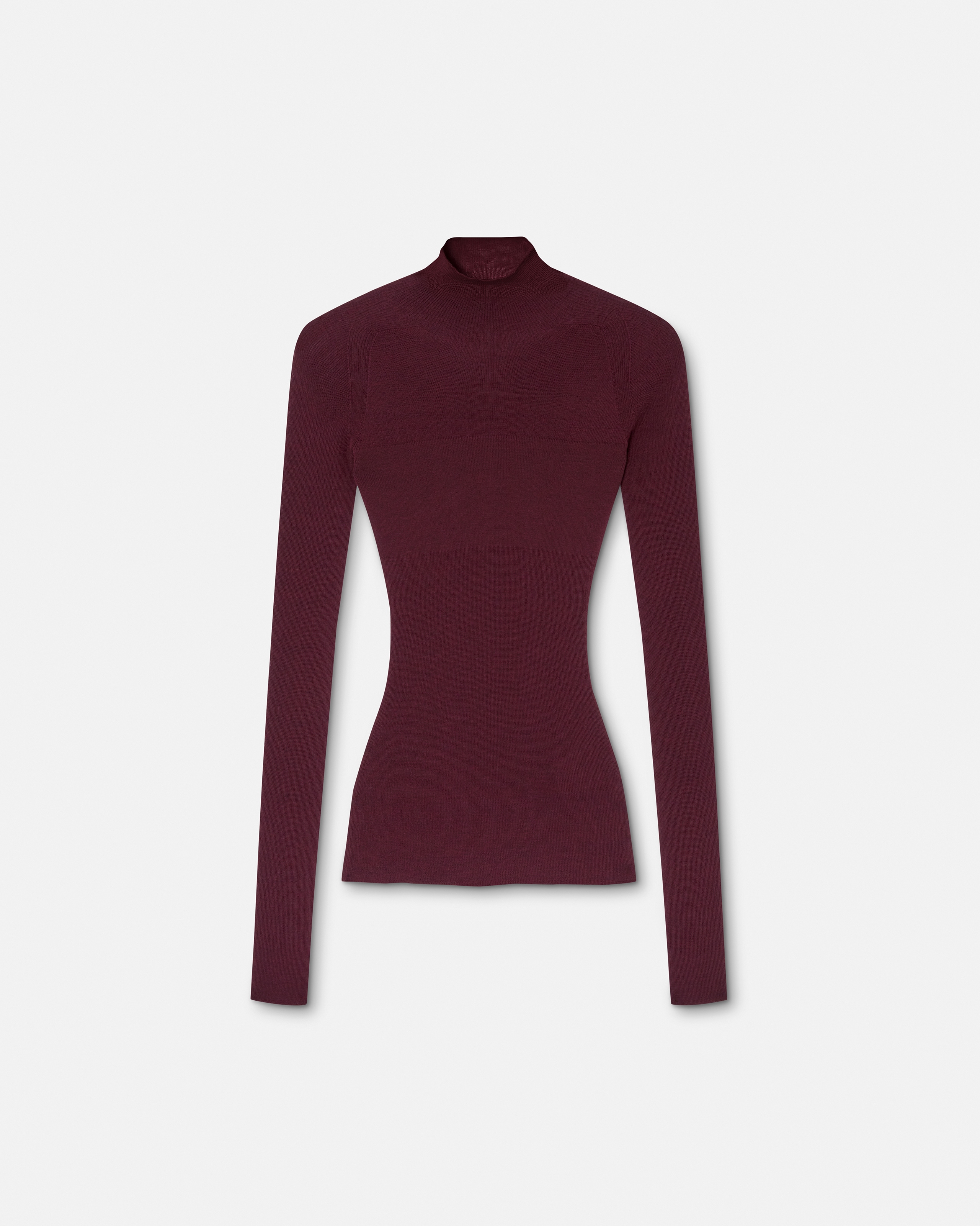 Versace Merino Wool Fitted Ribbed Knit Top In Burgundy