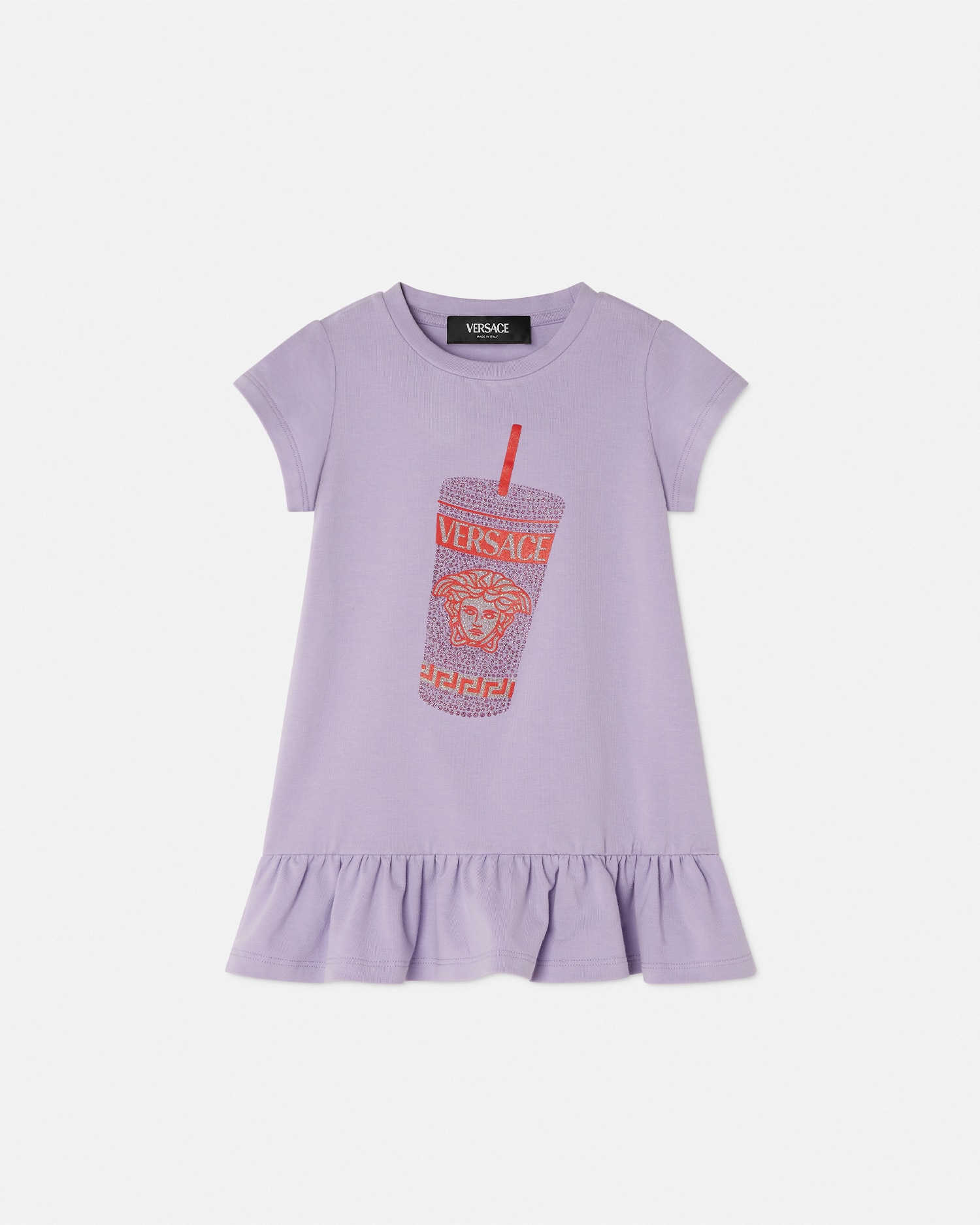 Versace Glitter Medusa Cup Baby T-shirt Dress In Purple