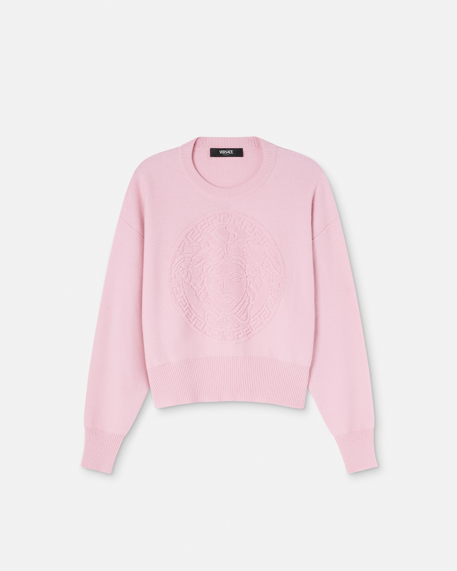Versace Abbigliamento Medusa Wool-blend Knit Towel Sweater In Light Pink