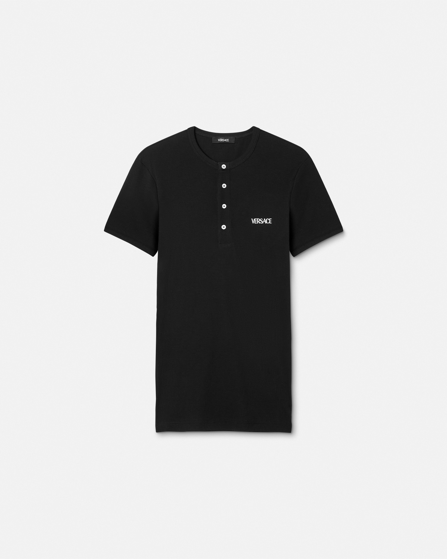 Versace T-shirt Côtelé À Logo In Black