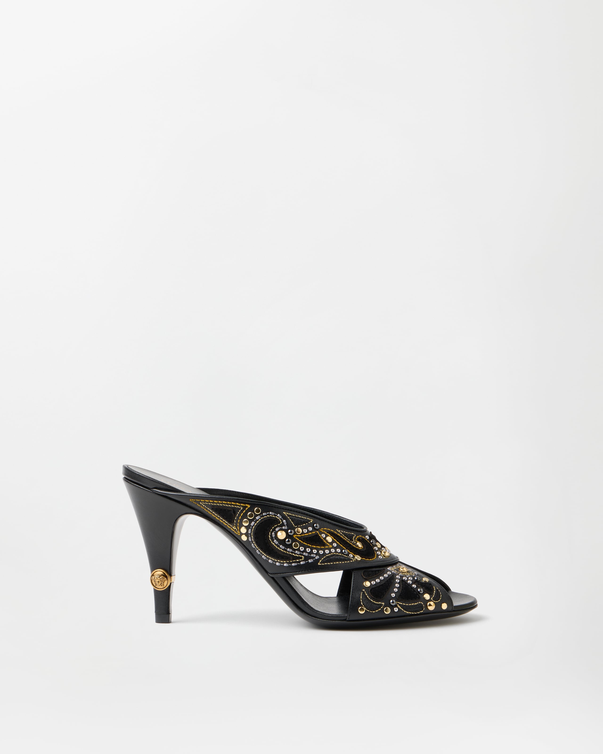 GIANNIVERSACE刺繍ミュール Gianni Embroidered Leather Mules 90 mm | VERSACE US