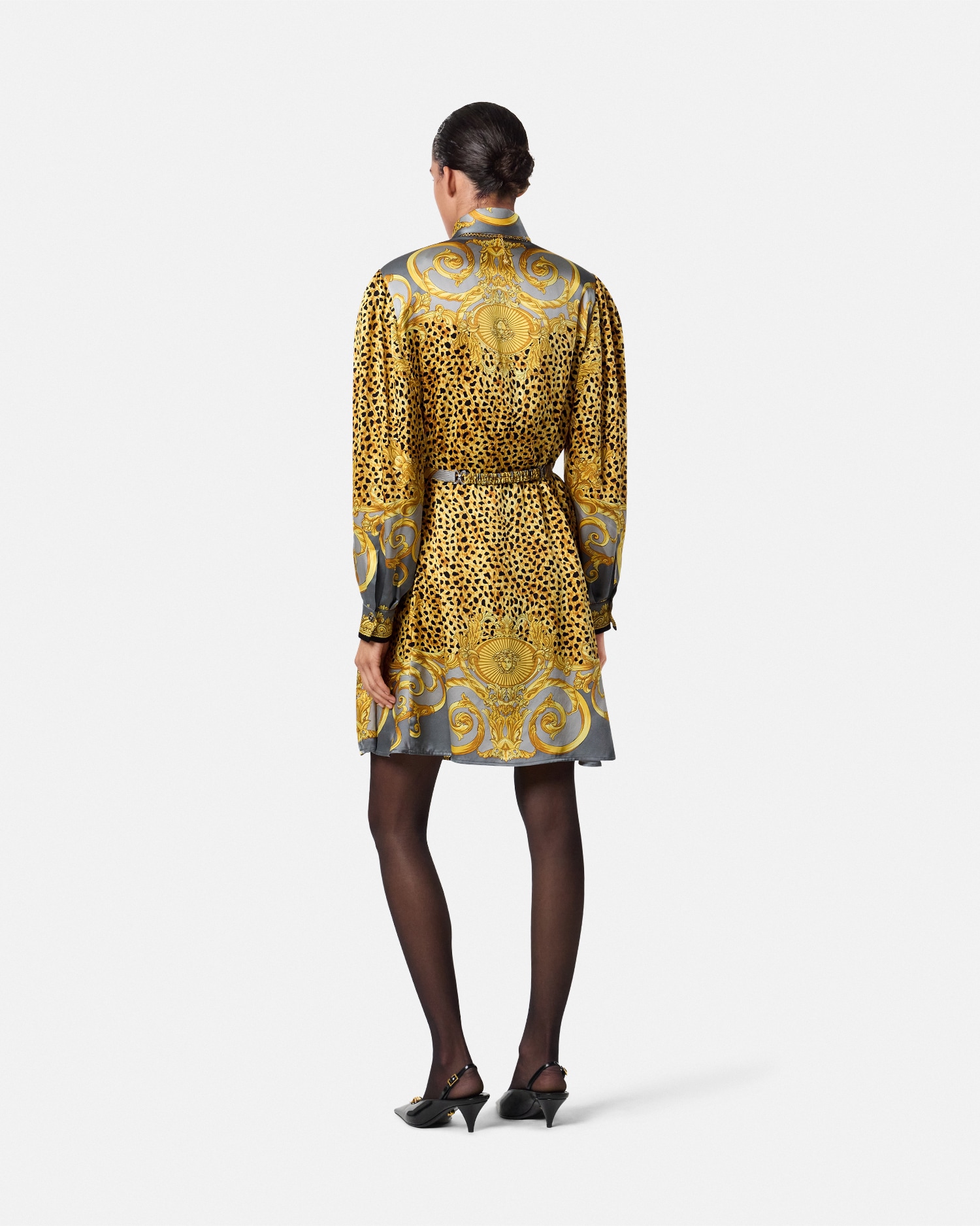 Cheetah Foulard Silk Lavallière Mini Dress