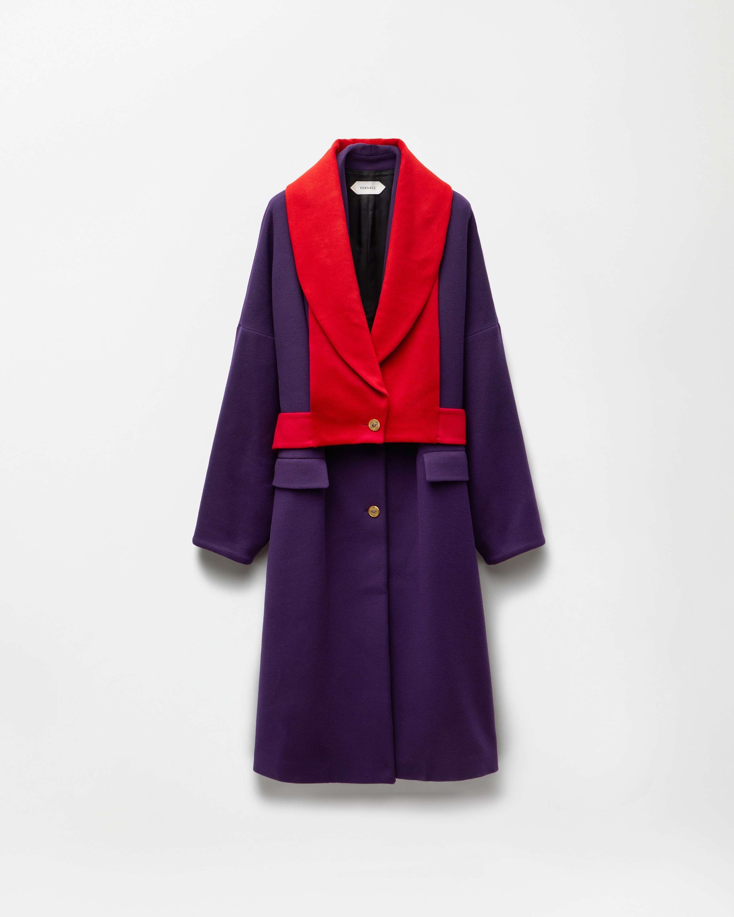 Versace Double Wool Coat In Purple
