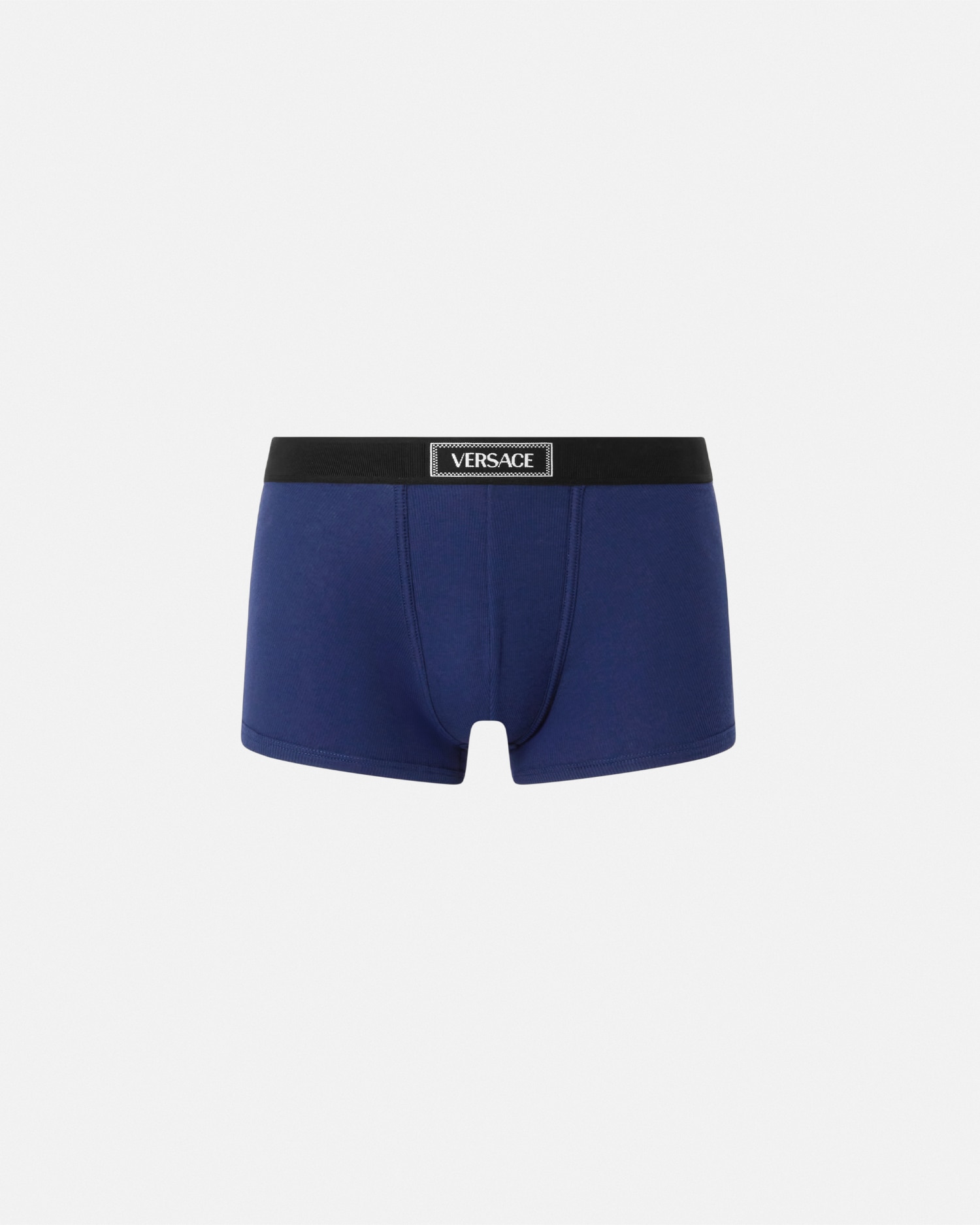 Versace 90s Vintage Logo Ribbed Trunks In Bleu