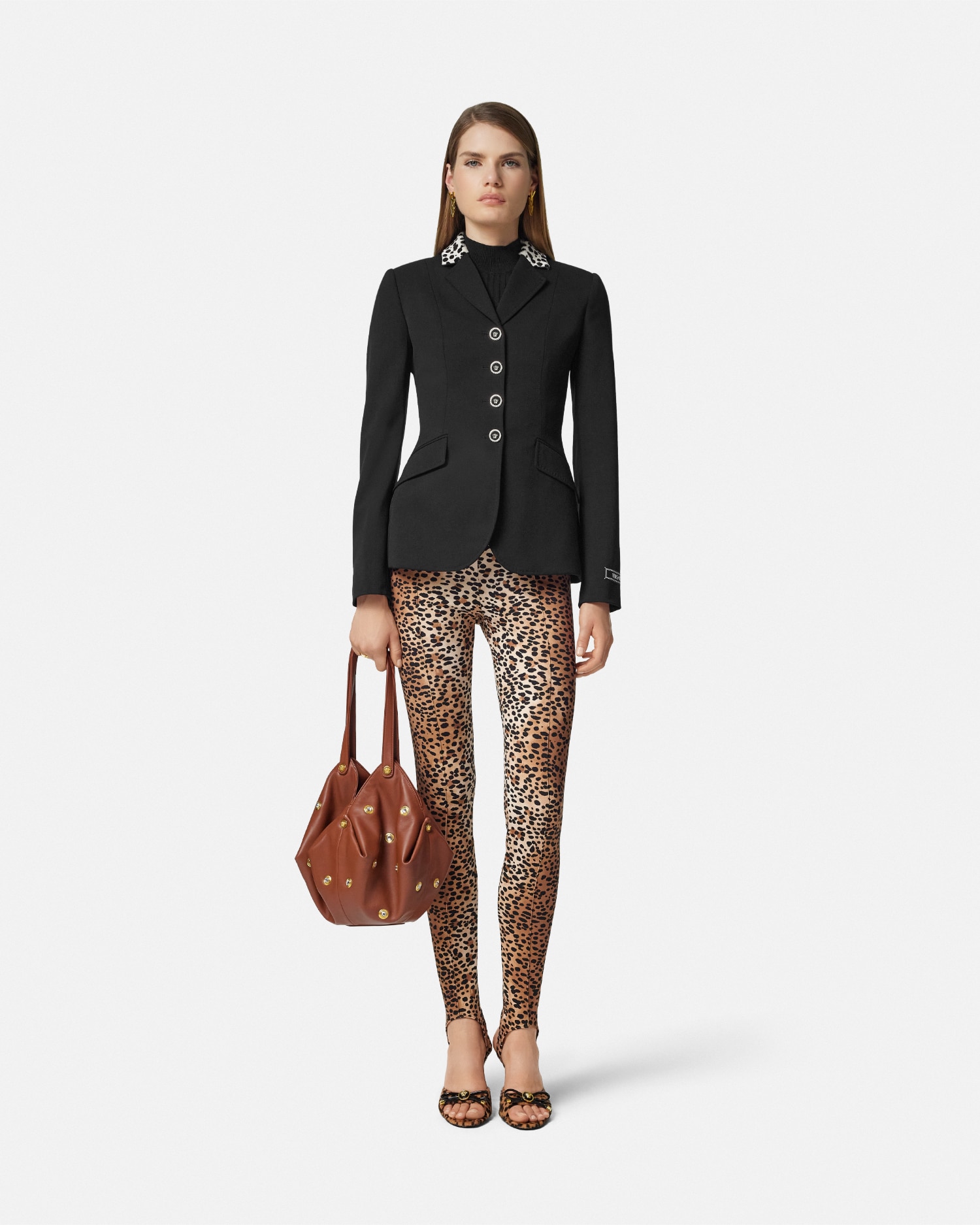 Versace Leopard Legging Fuseau In Animalier