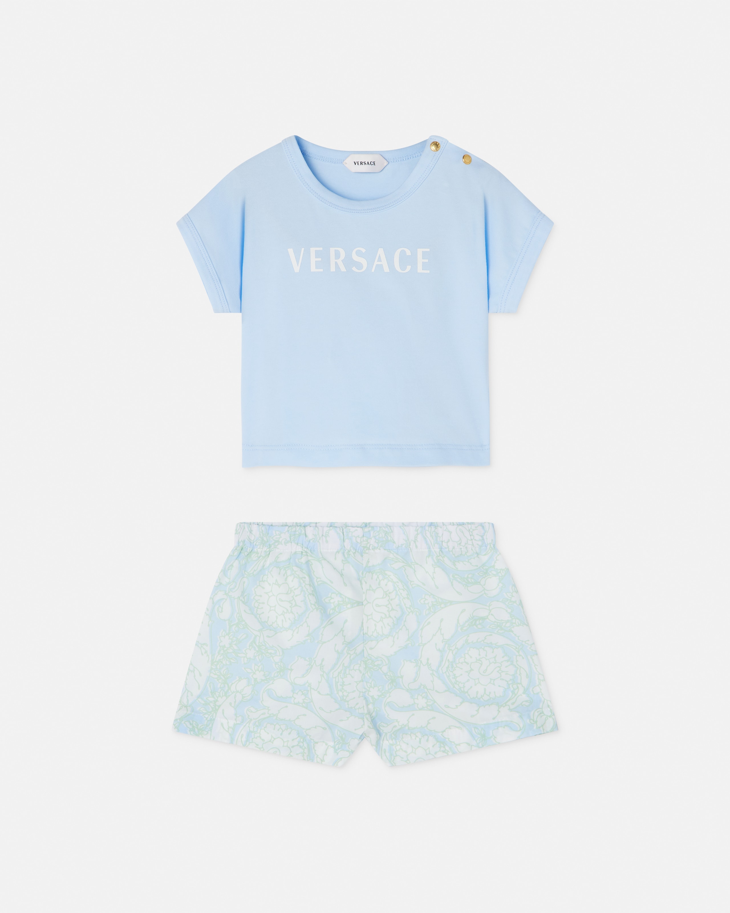 Versace Ensemble T-shirt En Coton Imprimé Baby In Bleu Clair+multicolore