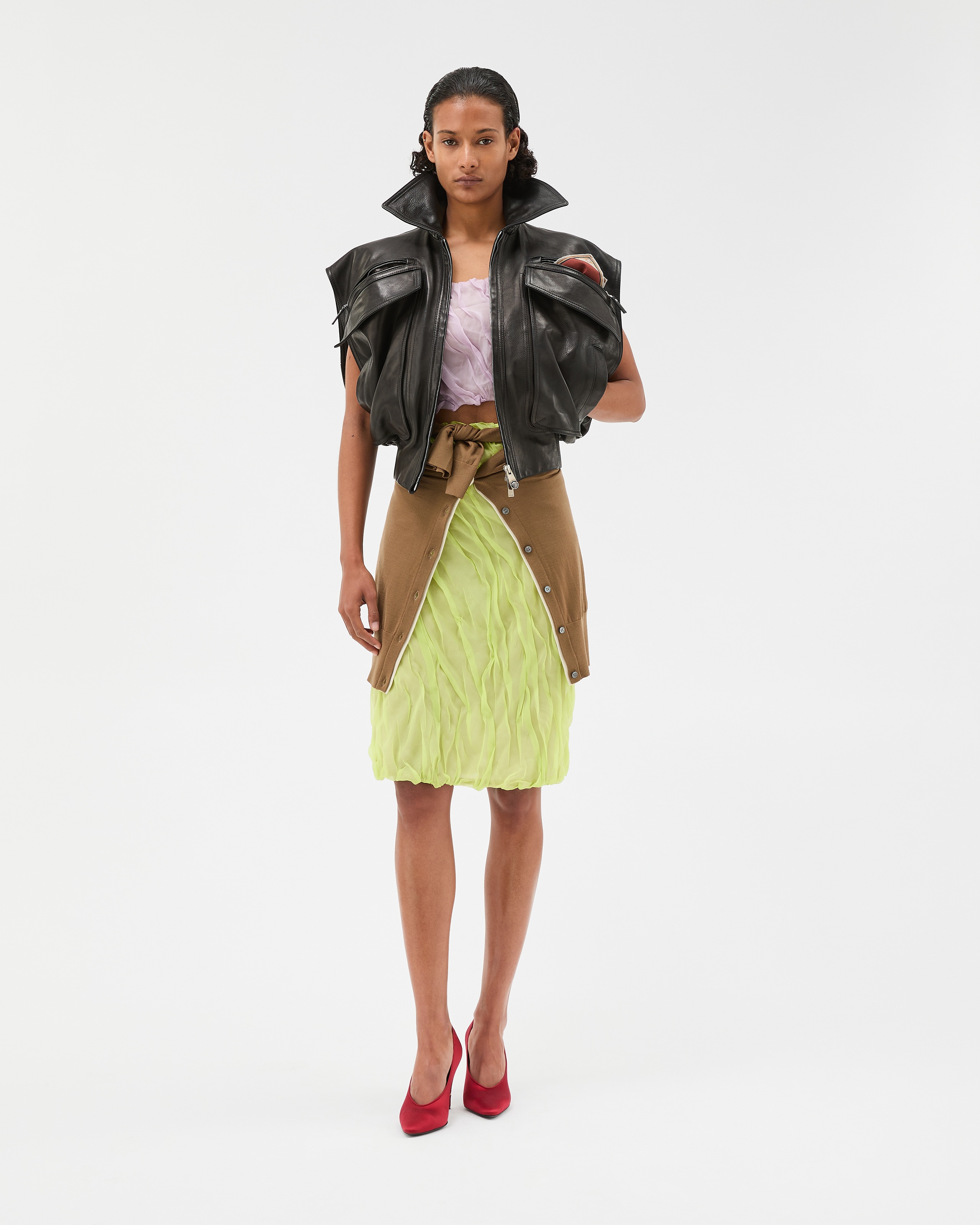 Silk-Chiffon Draped Pencil Skirt Green | VERSACE