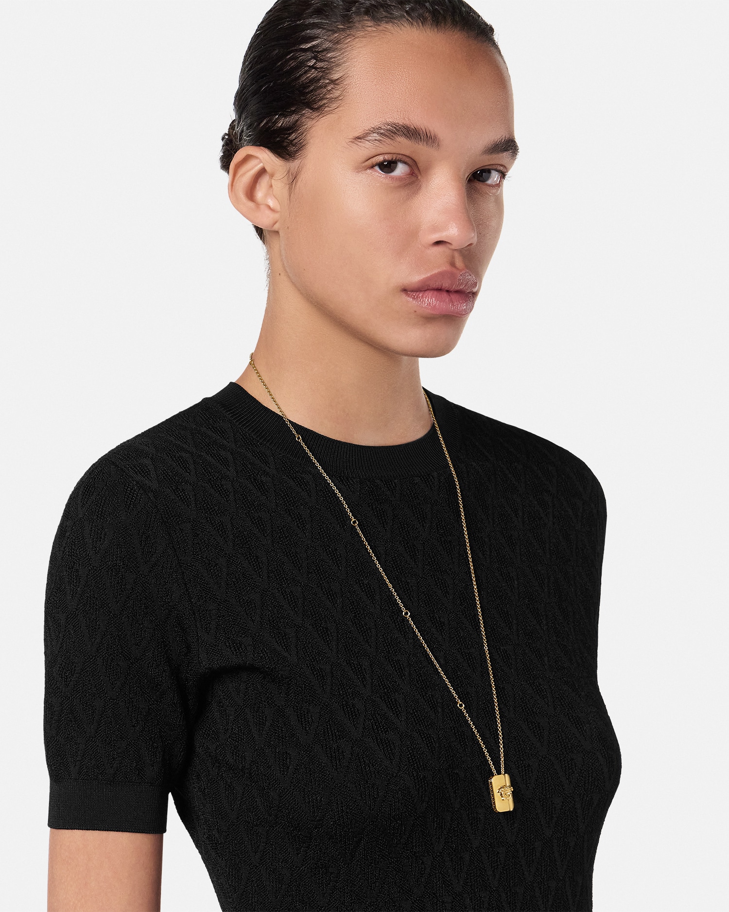 V Allover Jacquard Fitted Knit T-Shirt