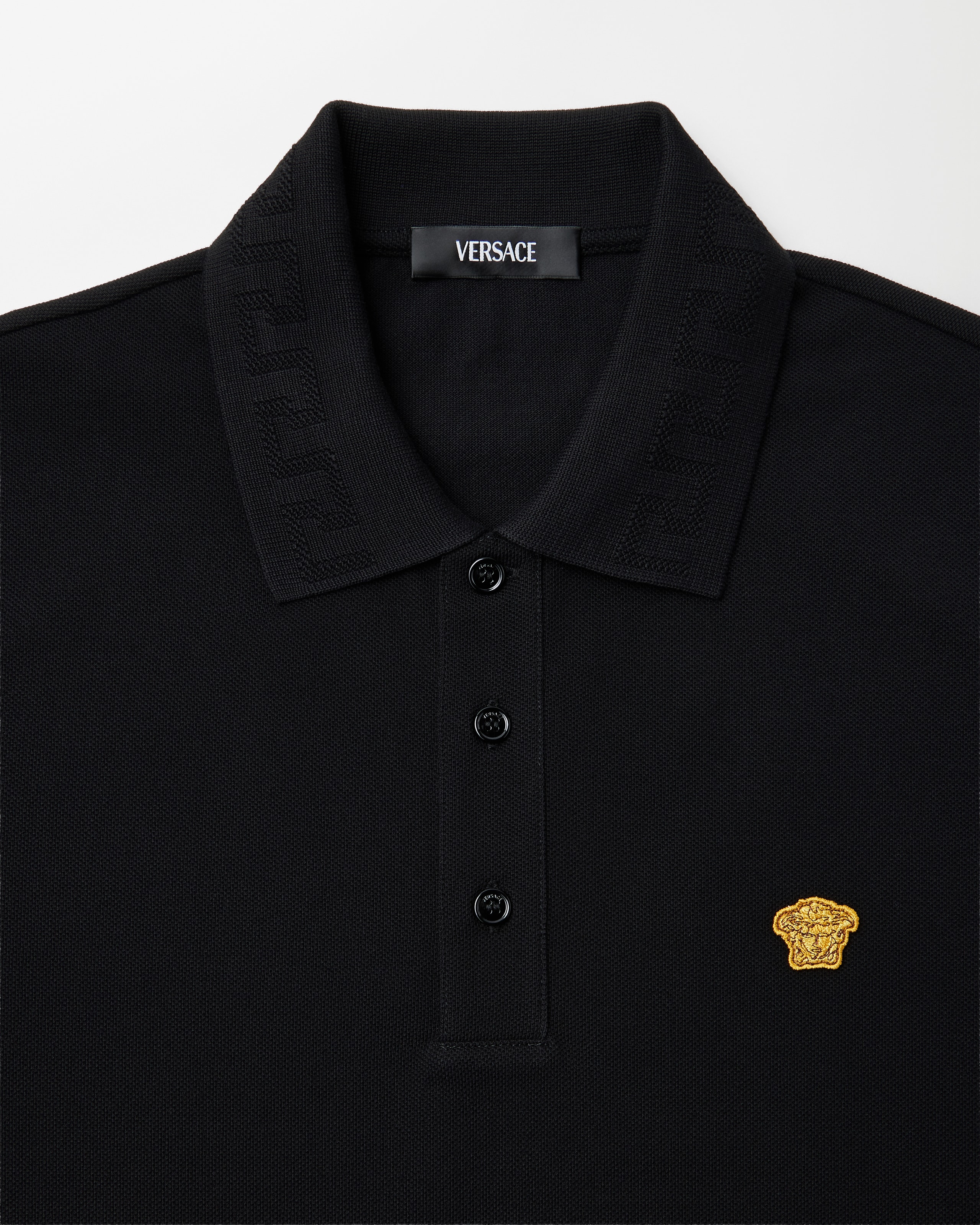 Embroidered Cotton Piqué Polo Black | VERSACE US