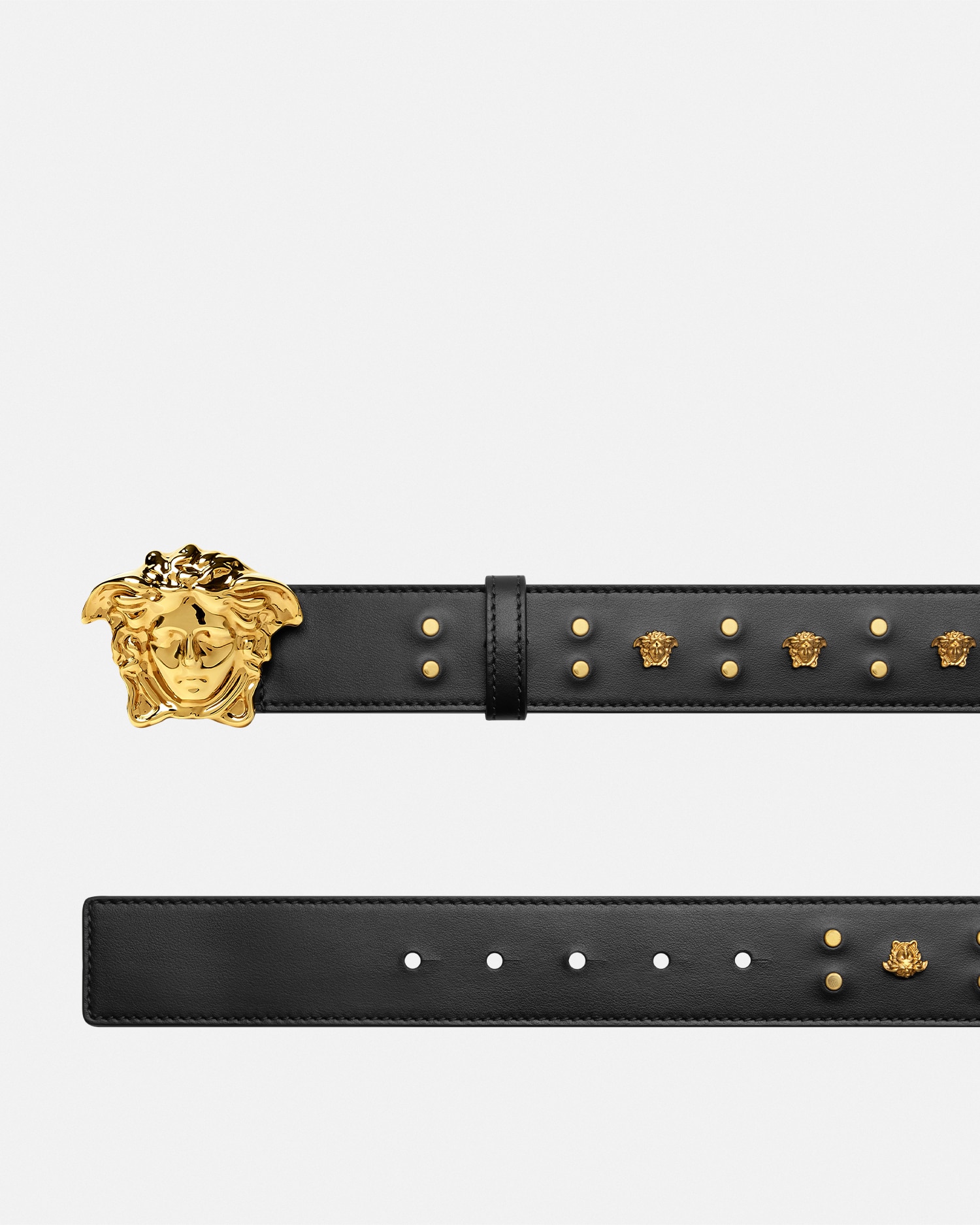 Versace Studded Medusa Leather Belt 4 Cm In Black+gold