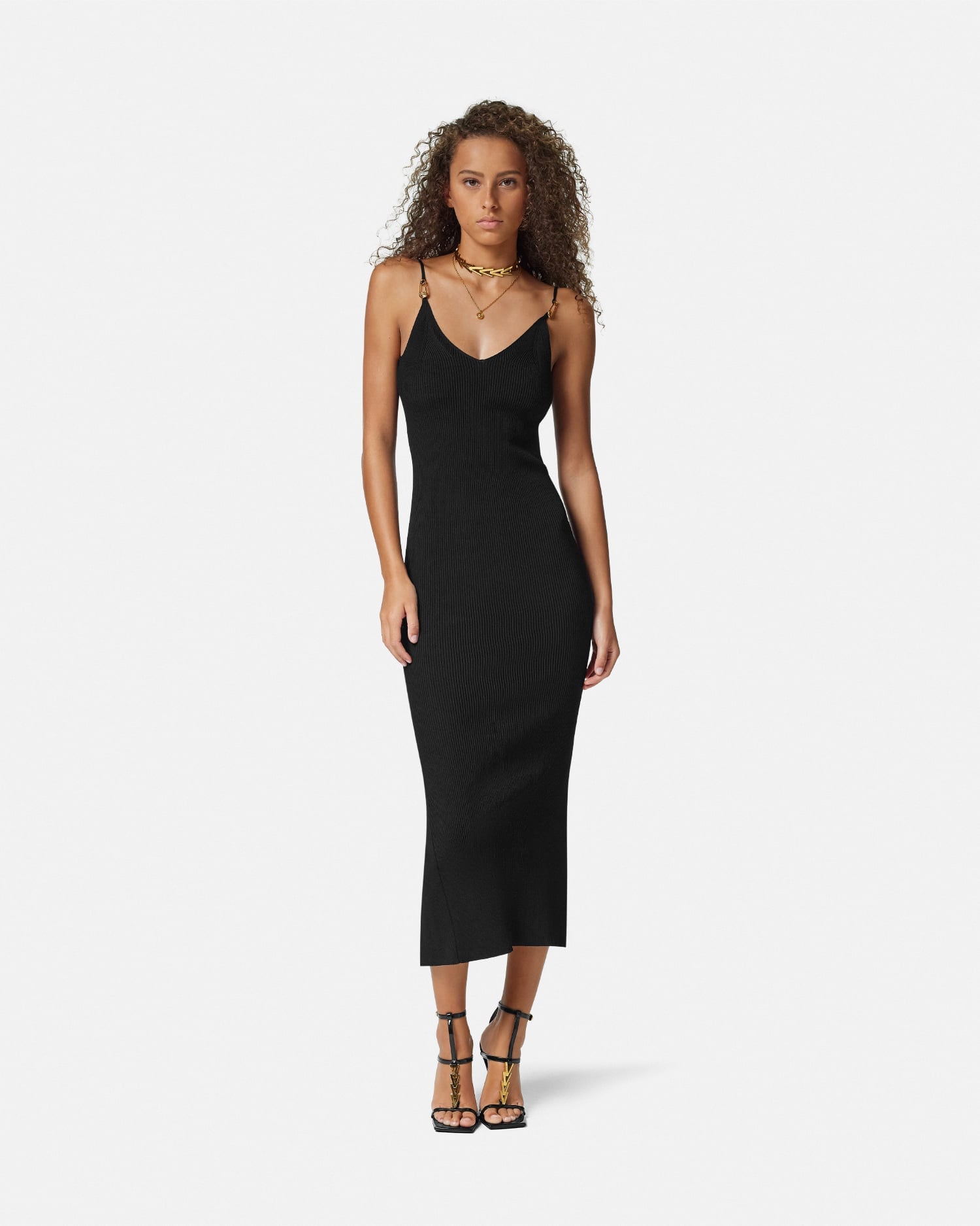 Versace Viscose Knit Midi Dress, Female, Black, 38 Versace Viscose Knit Midi Dress, Female, Black, 38
