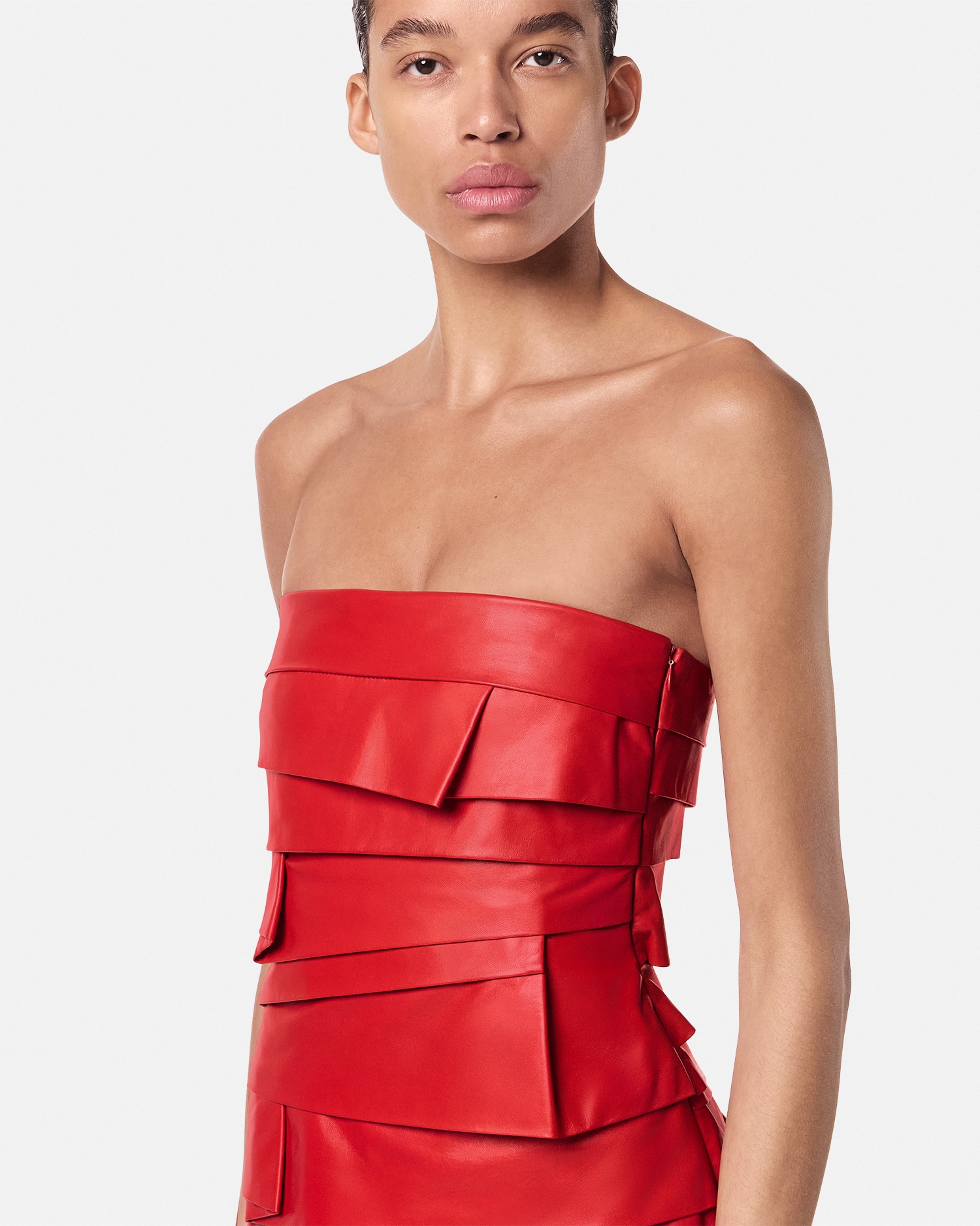Strapless Leather Mini Dress