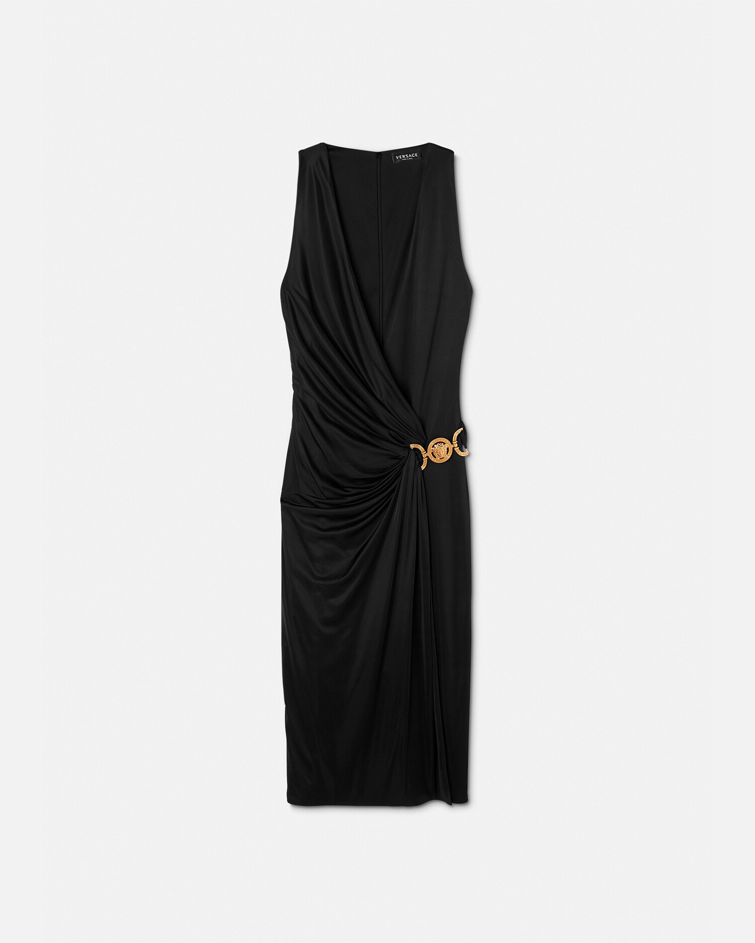 Versace Draped Front Sleeveless V-neck Dress In Black
