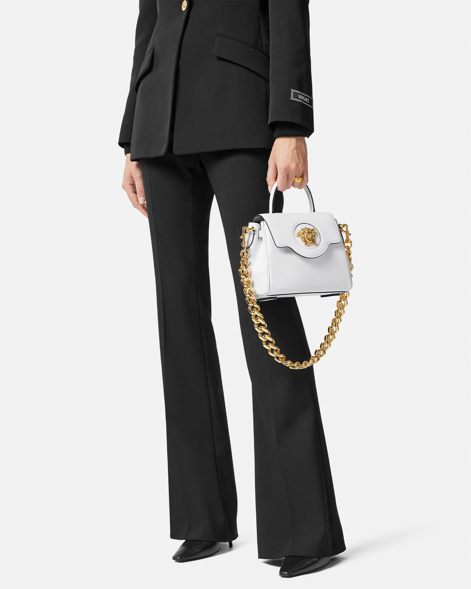 La Medusa Small Leather Top-Handle Black | VERSACE US