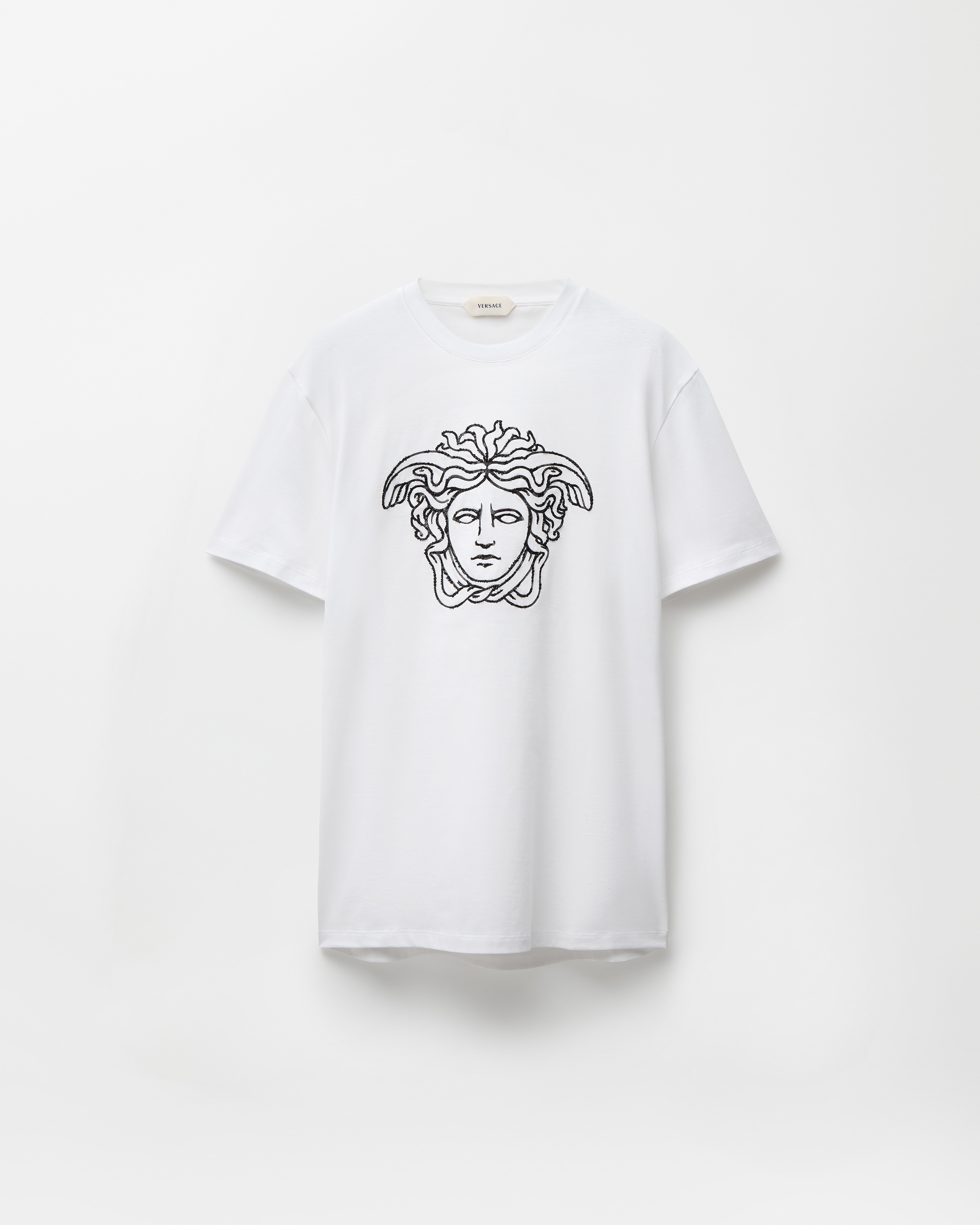 Versace Embroidered-logo Cotton-jersey T-shirt In White