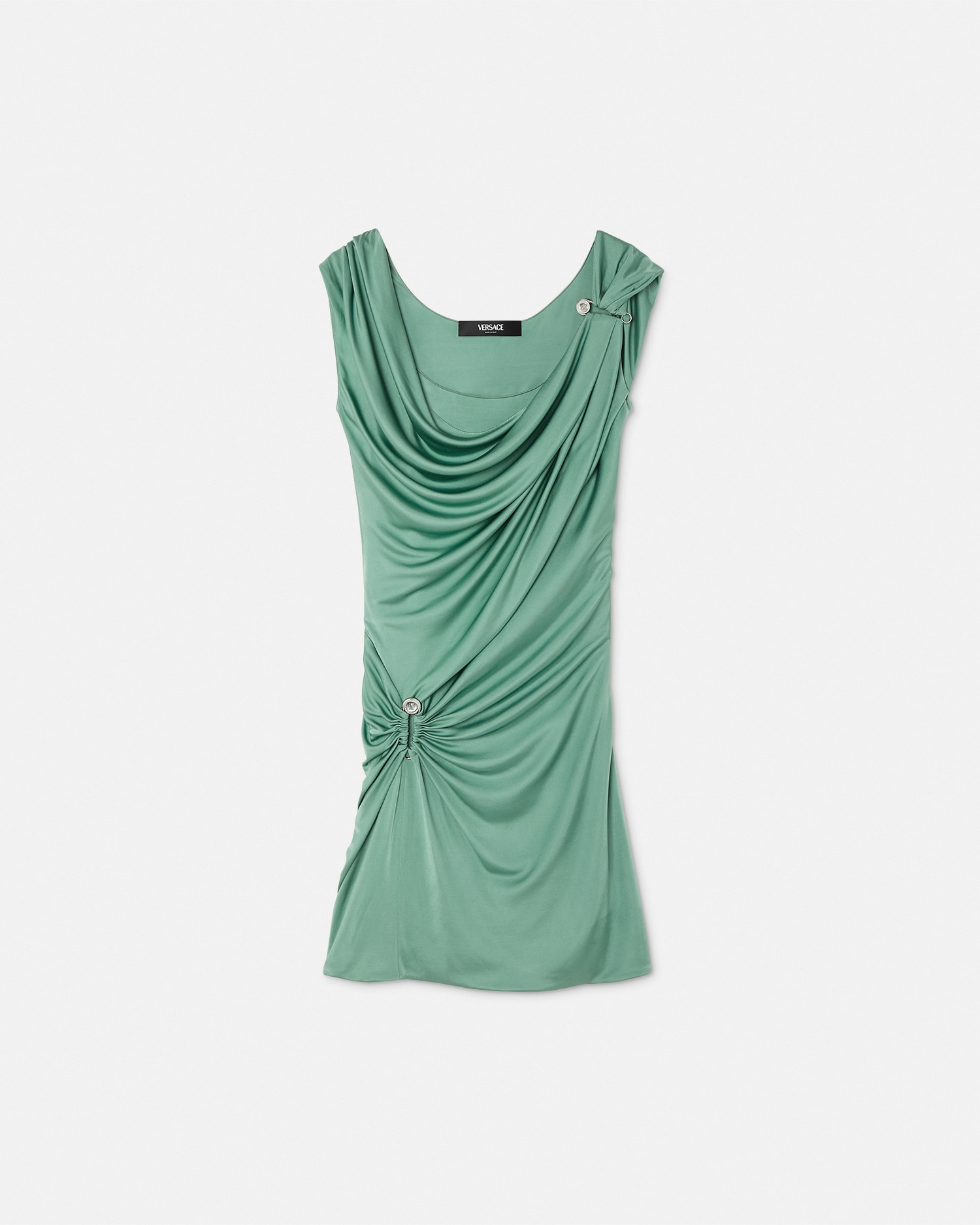 Versace Green Safety Pin Draped Minidress In Green