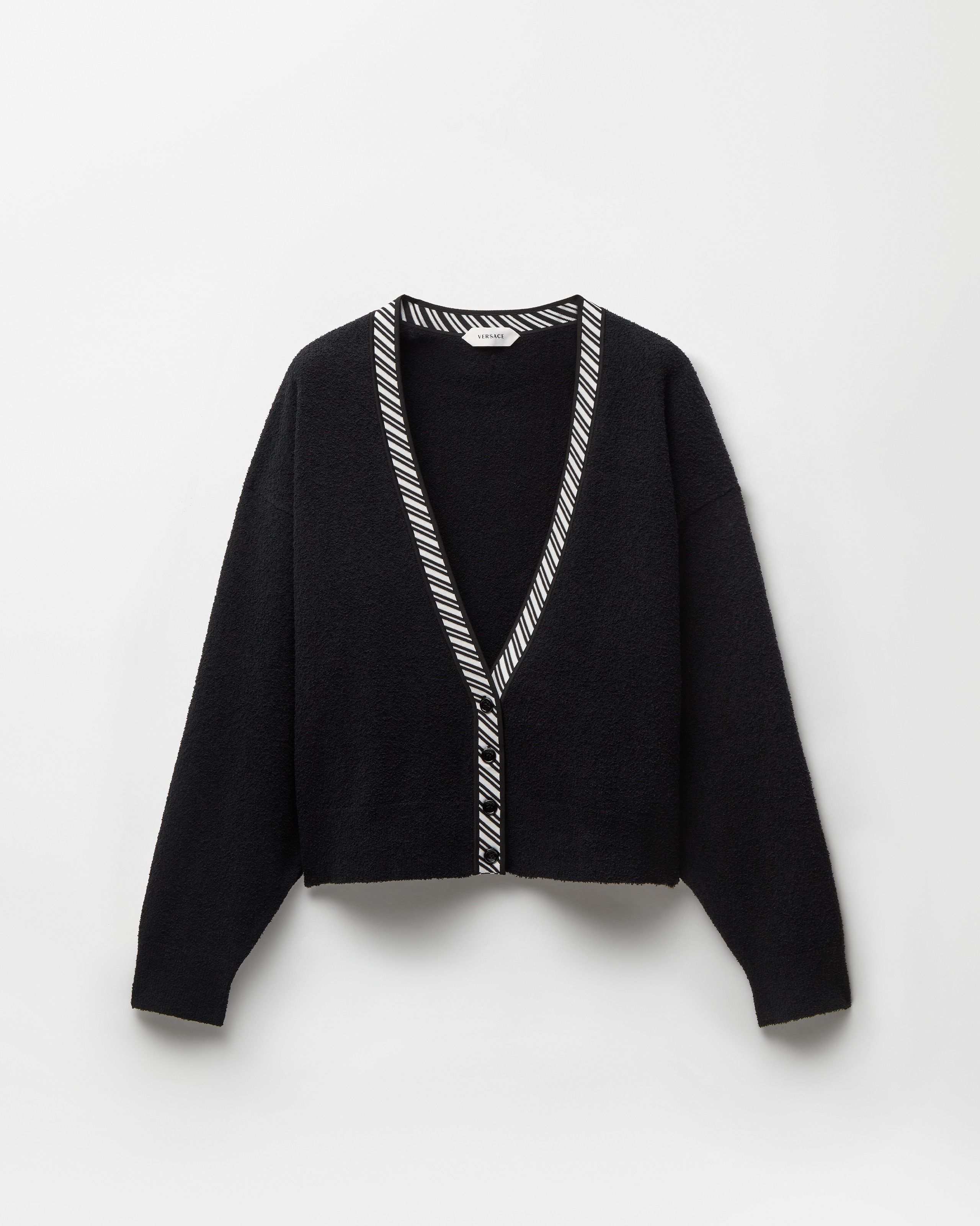 Versace Terry-knit Cotton V-neck Cardigan In Black