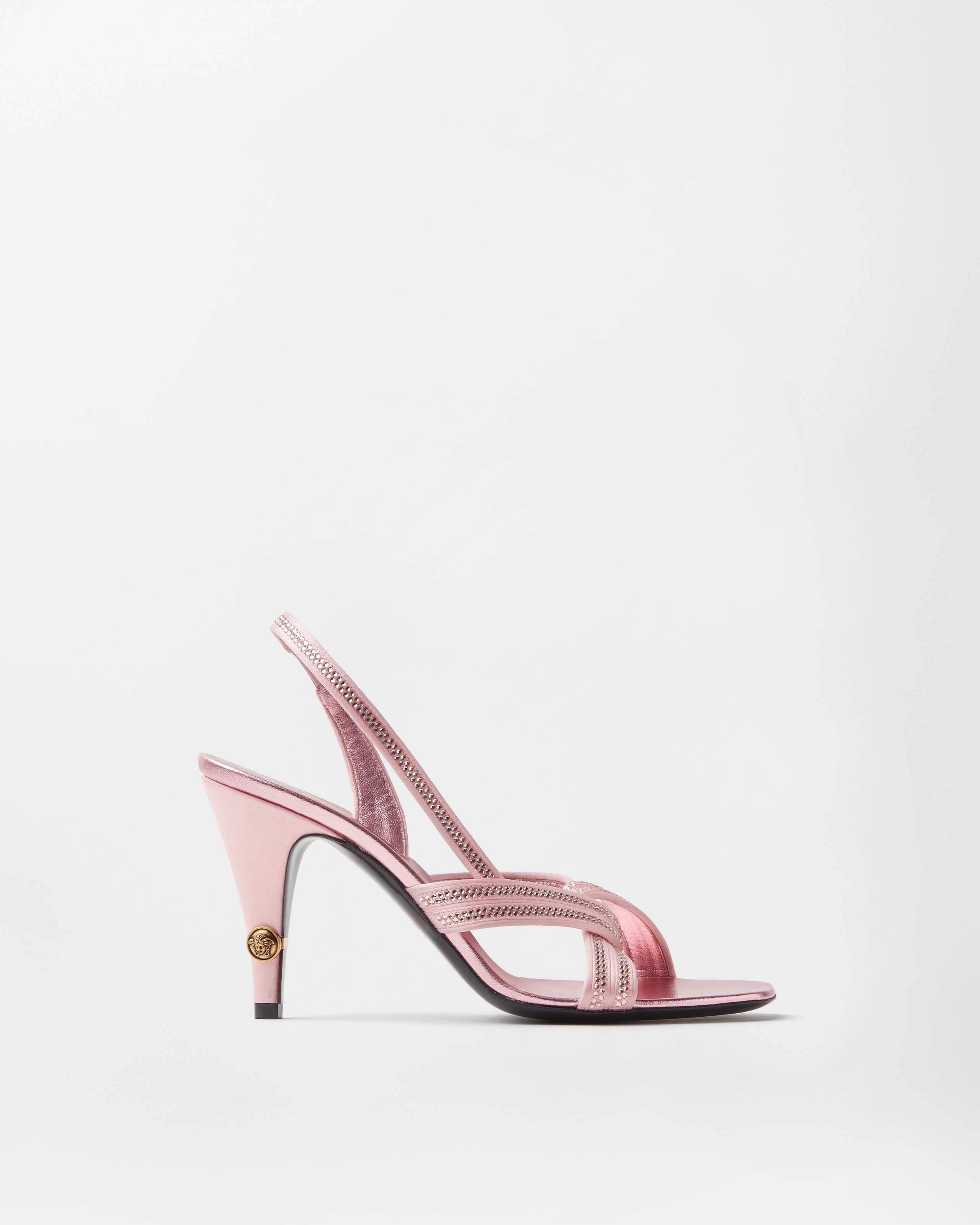 Gianni Embellished Nappa & Satin Slingbacks 90 mm Pink | VERSACE US