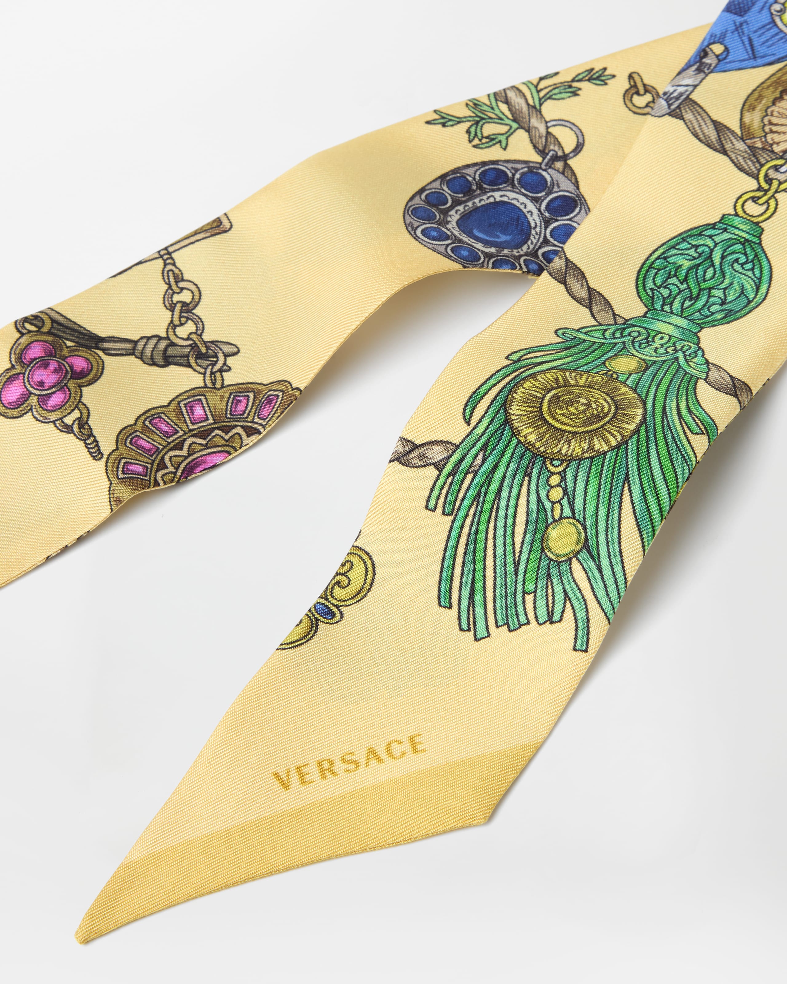 Printed Silk Twill Ribbon Green | VERSACE US