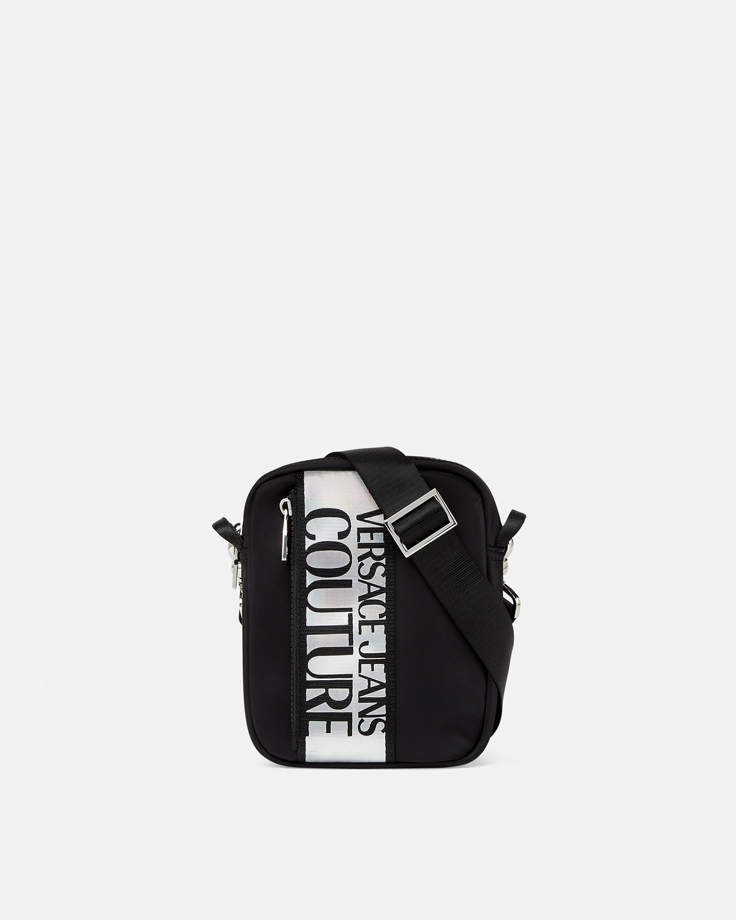 Versace Black Grainy Calf Leather Logo Crossbody Shoulder Bag main image 0