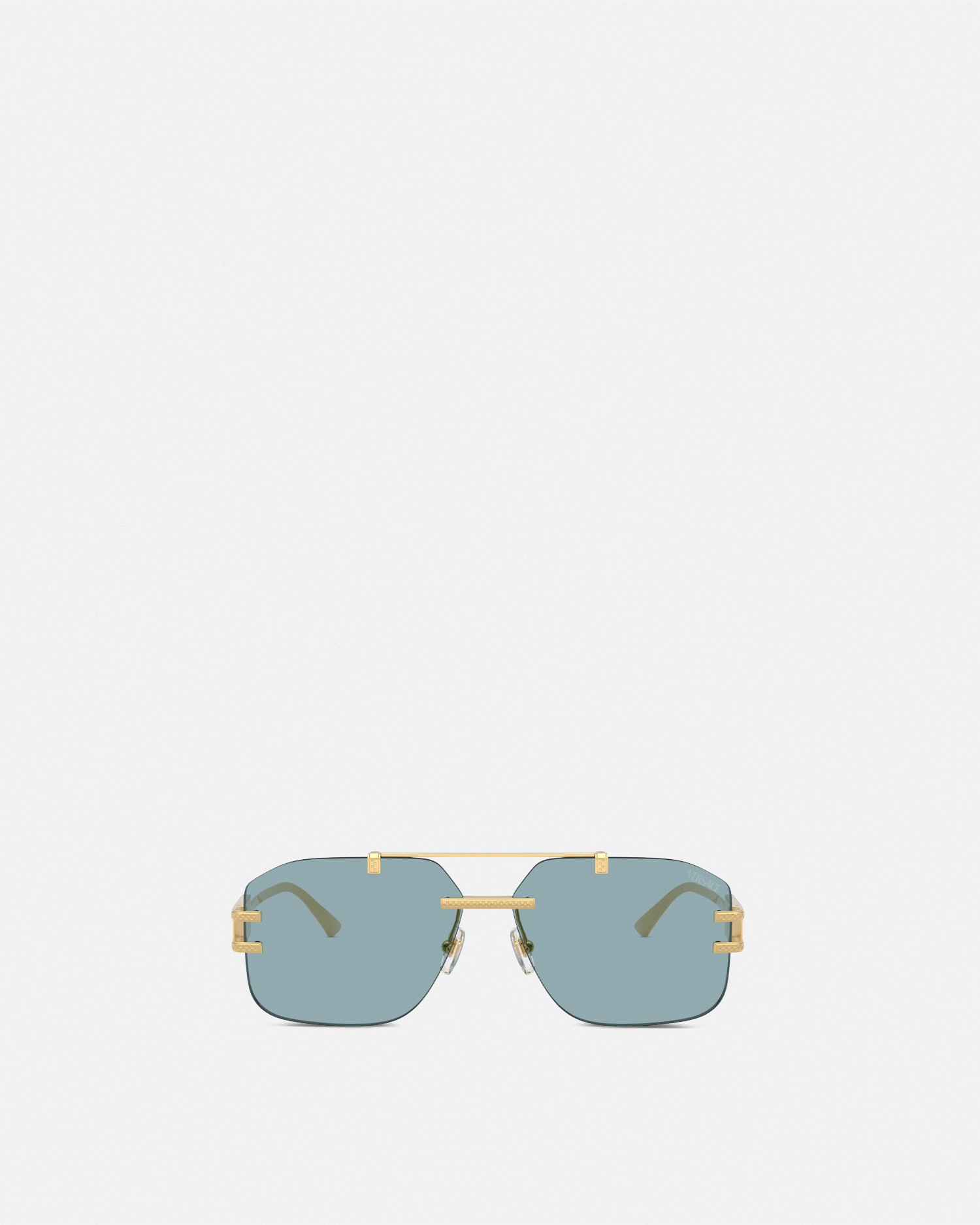 Versace Gold Damier Plaque Sunglasses In Black+gold