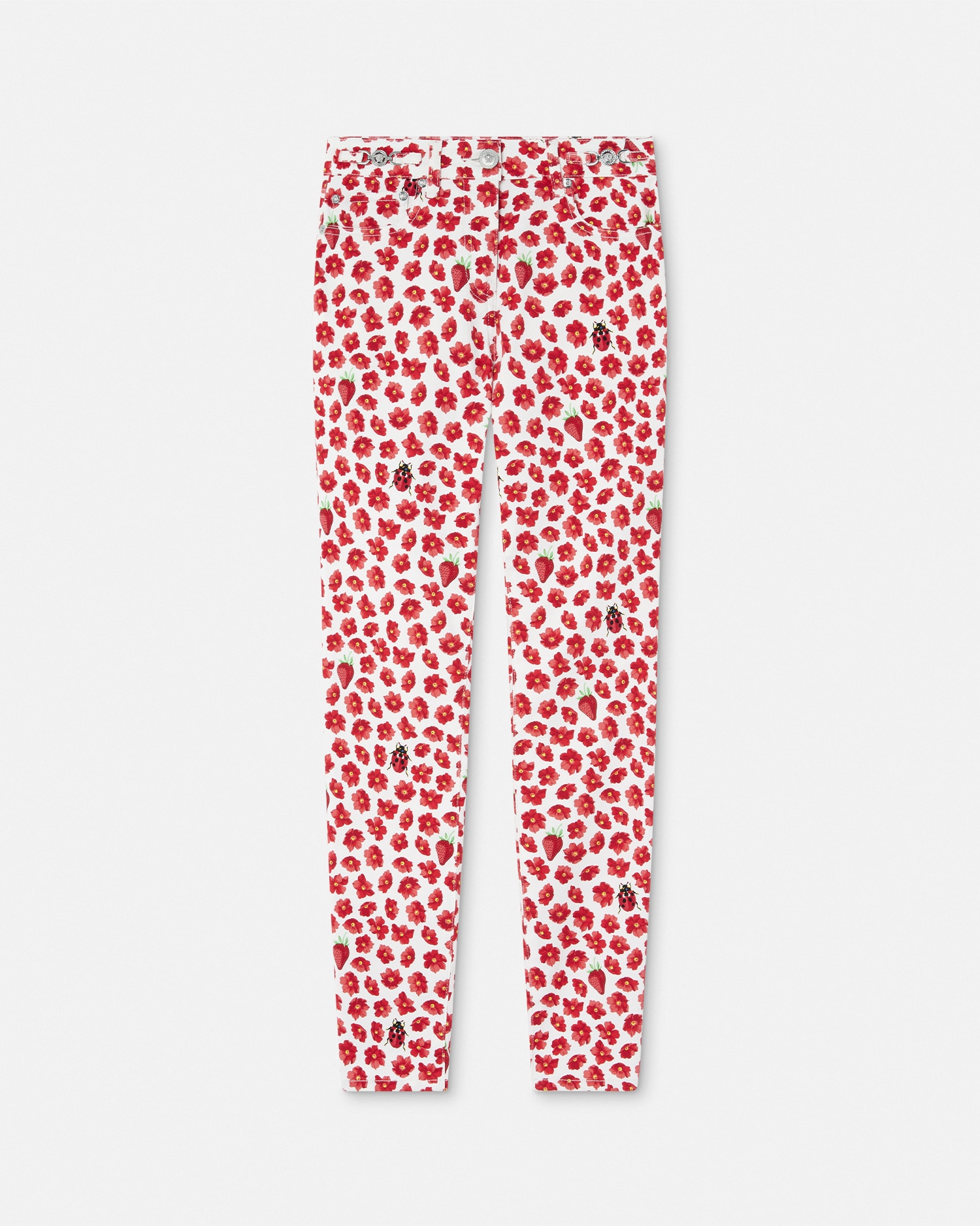 Versace Jean Skinny Strawberry Garden Medusa '95 In Rouge+blanc
