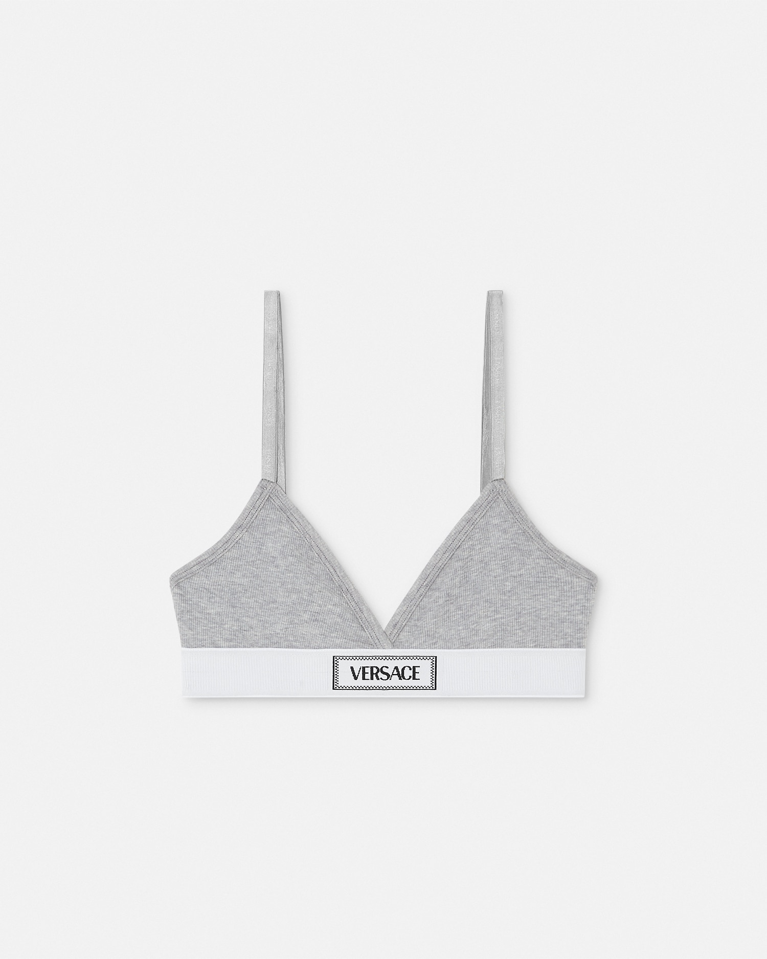 Versace Bralette A Coste Con Logo 90s Vintage In Gris