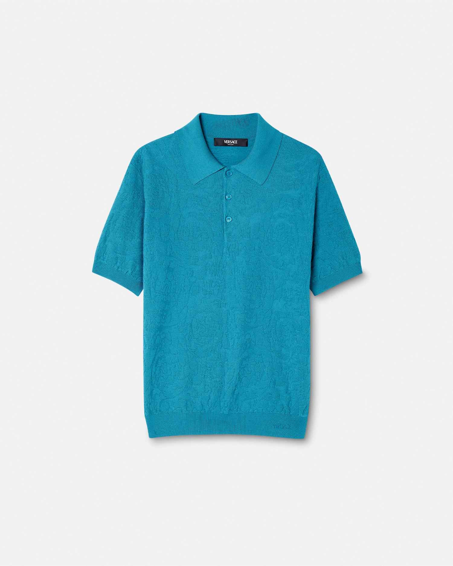 Versace Polo En Maille De Soie Et De Coton In Blue