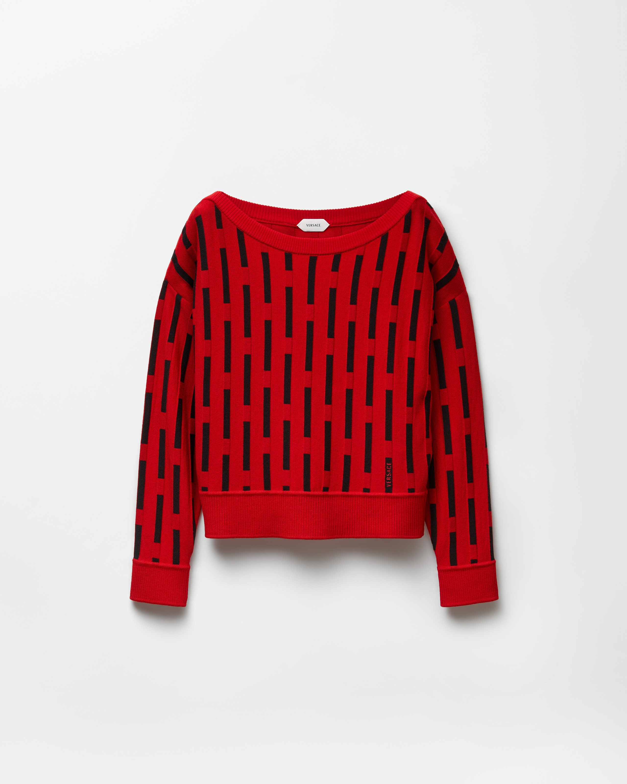 Embroidered-Logo Wool Knit Sweater Red | VERSACE US