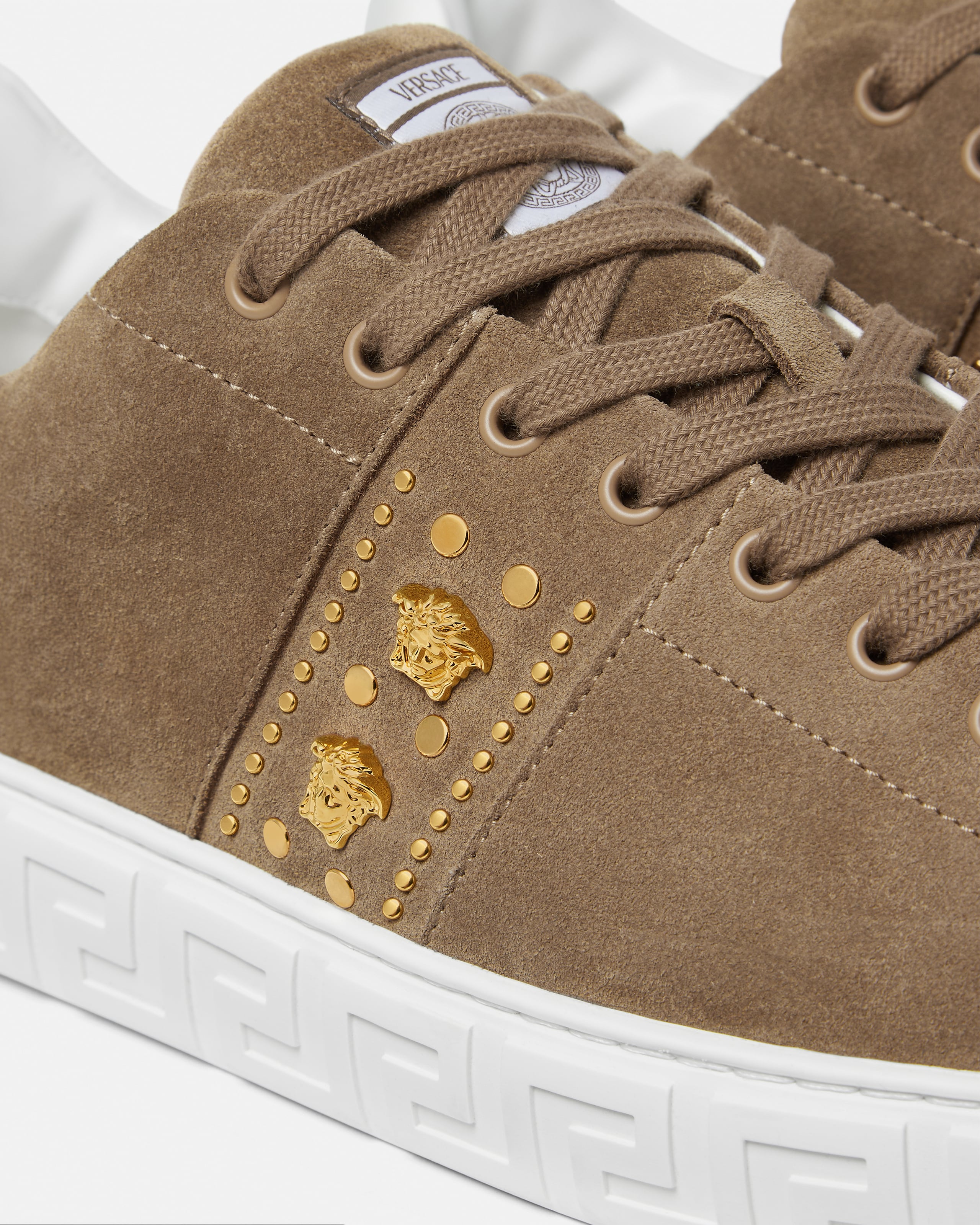 Greca Embellished Suede Sneakers