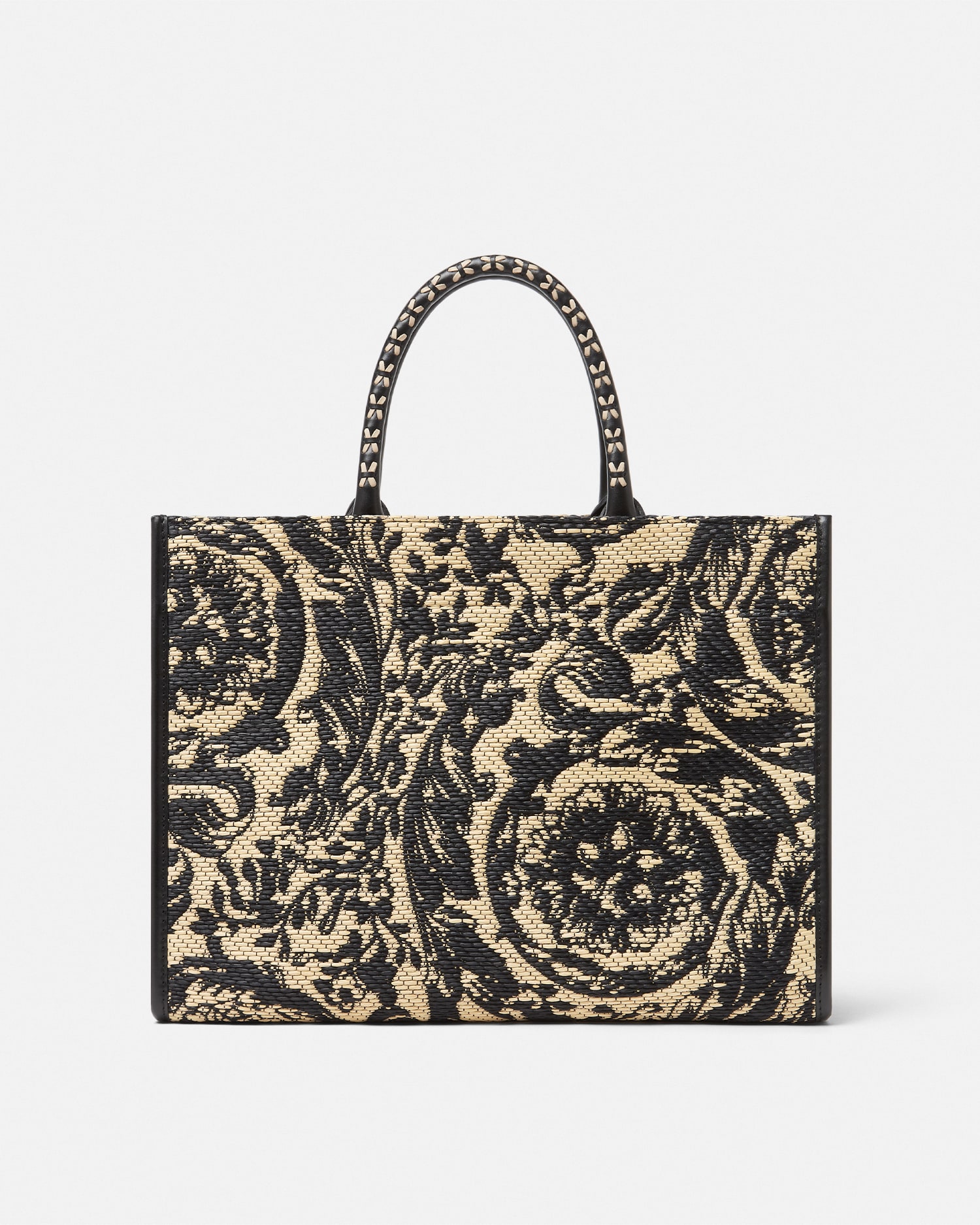VERSACE＊SHOPPER MEDIA ATHENA BAROCCO トートバッグ＊送料込 Barocco Athena Raffia Medium Tote Bag Black,Print | VERSACE US