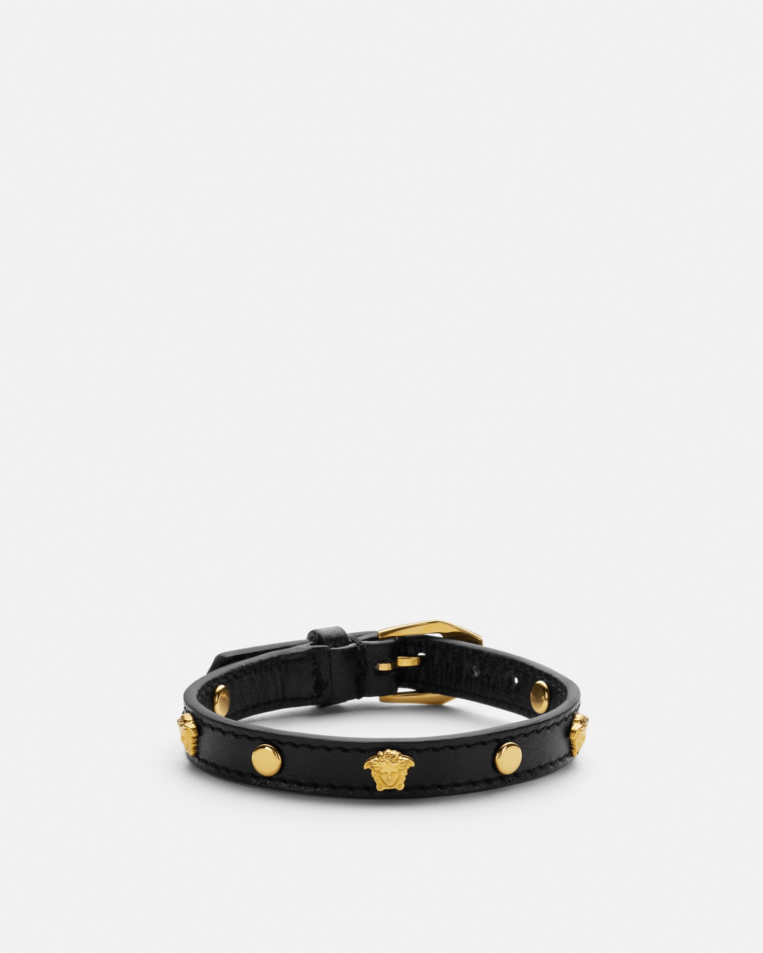 Versace Bracelet En Cuir Medusa In Noir+or