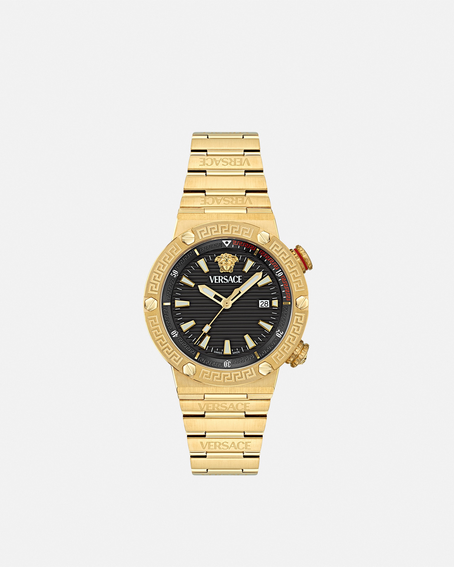 Versace Greca Logo Diver Watch In Black+gold