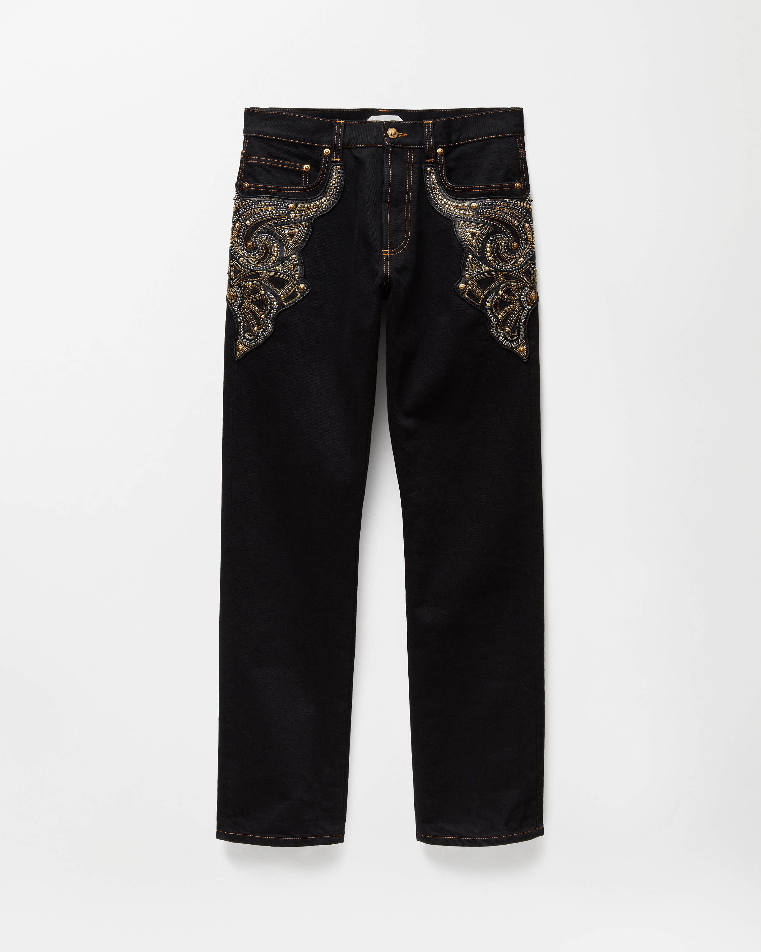Versace Jean Droit Brodé In Black