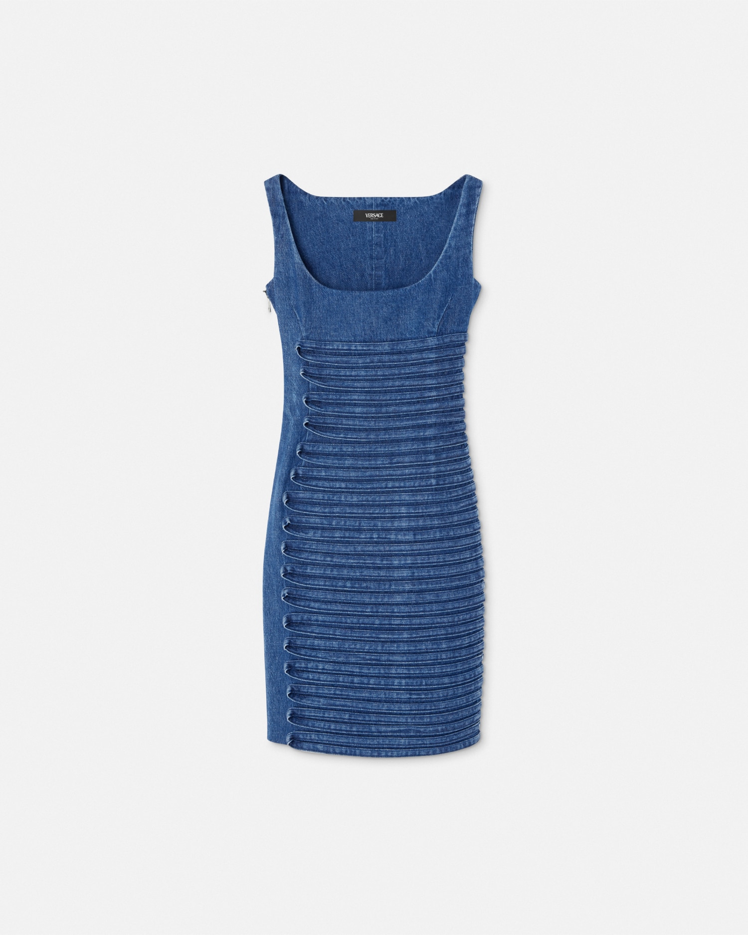 Versace Cotton Denim Midi Dress In Bleu