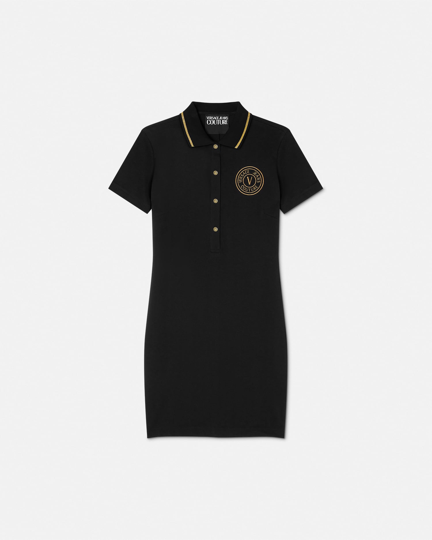 Versace Jeans Couture V-Emblem Midi Polo Dress, Female, Black+gold, XS Versace Jeans Couture V-Emblem Midi Polo Dress, Female, Black+gold, XS