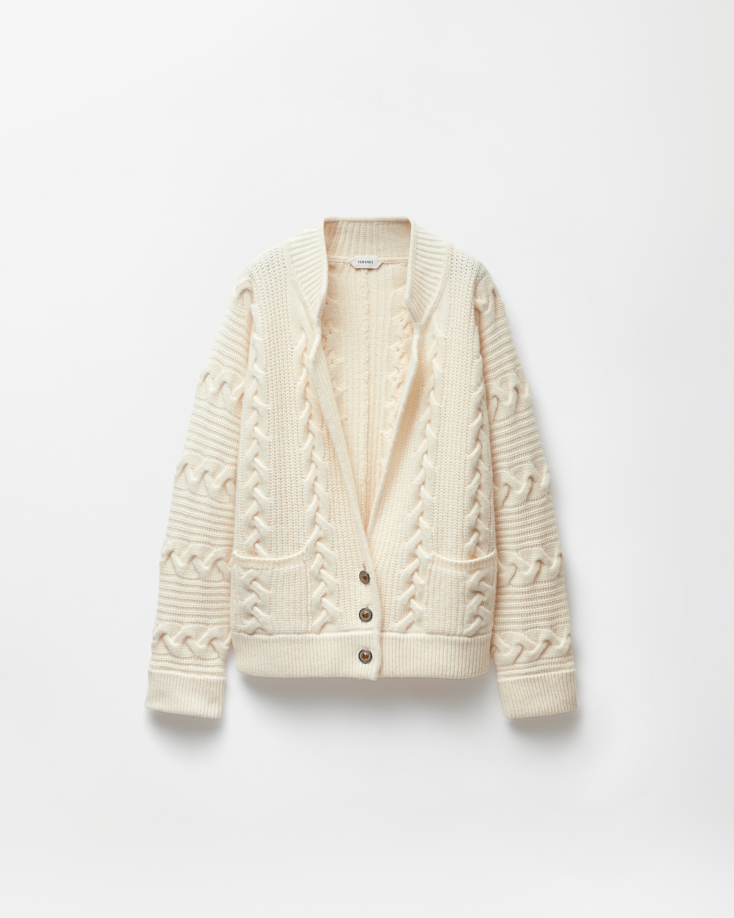 Versace Cardigan Torsadé En Laine Et Cachemire In Blanc