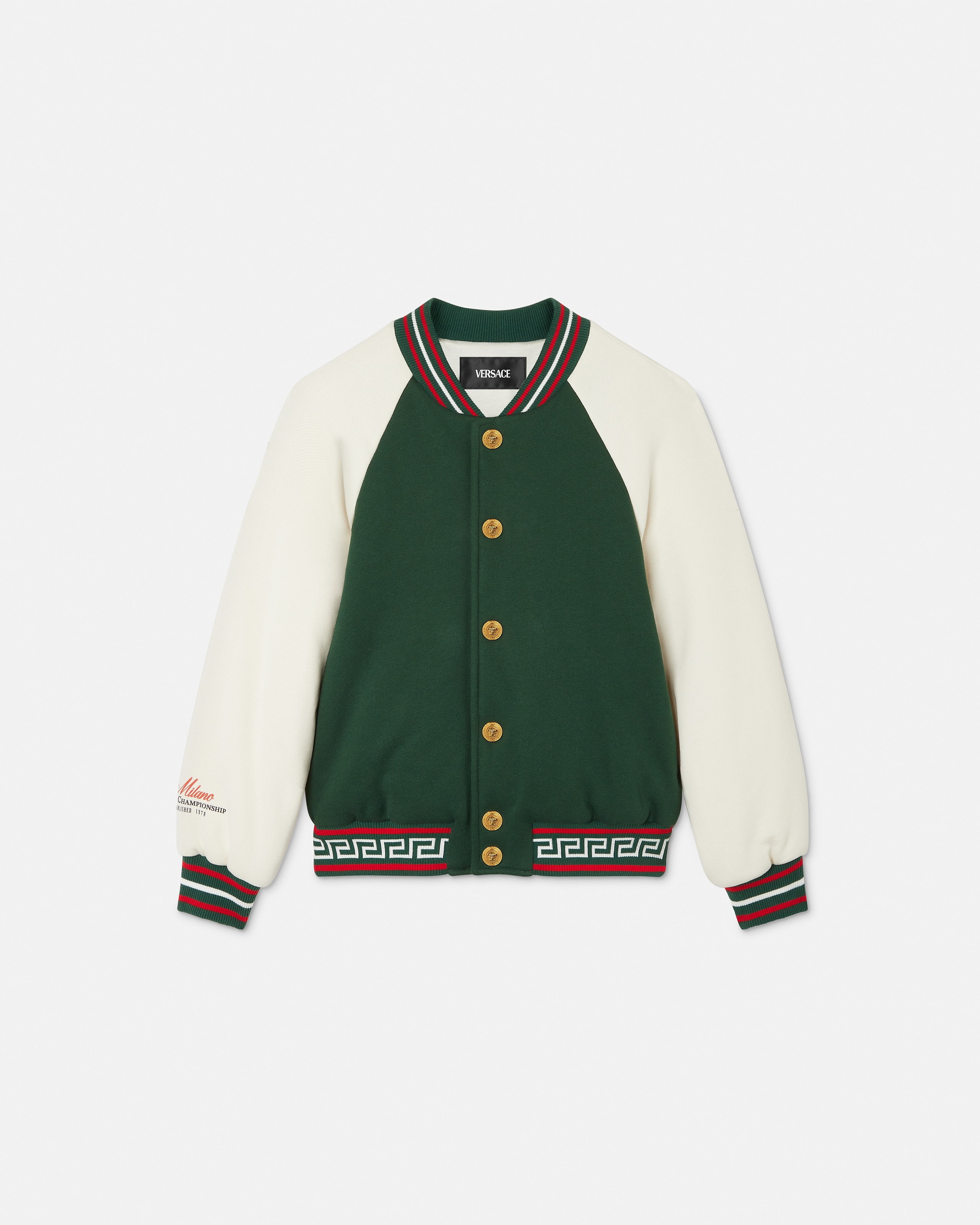 Versace Kids Printed Cotton-jersey Bomber In Green