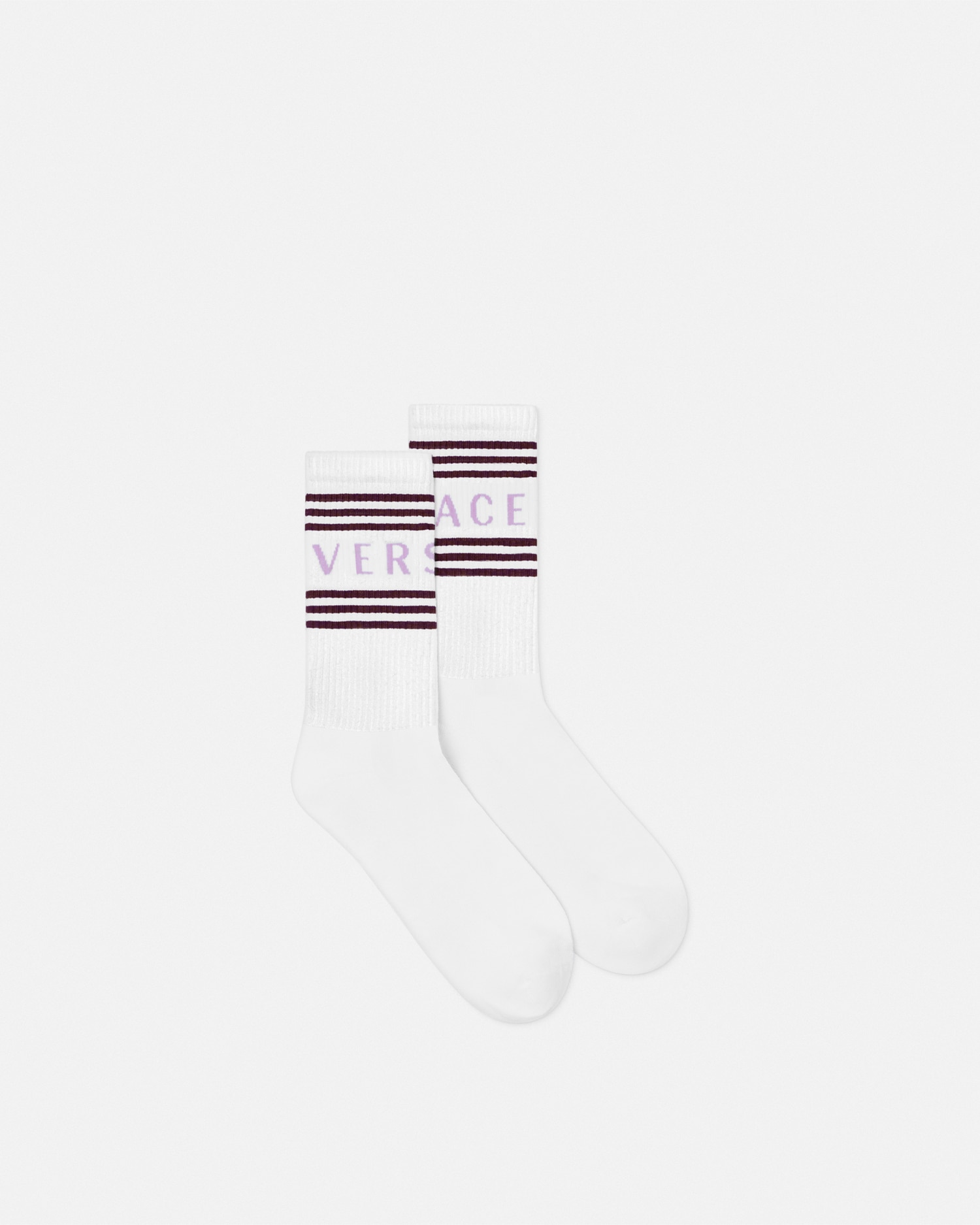 Versace 90s Vintage Logo Chaussettes In Purple+white