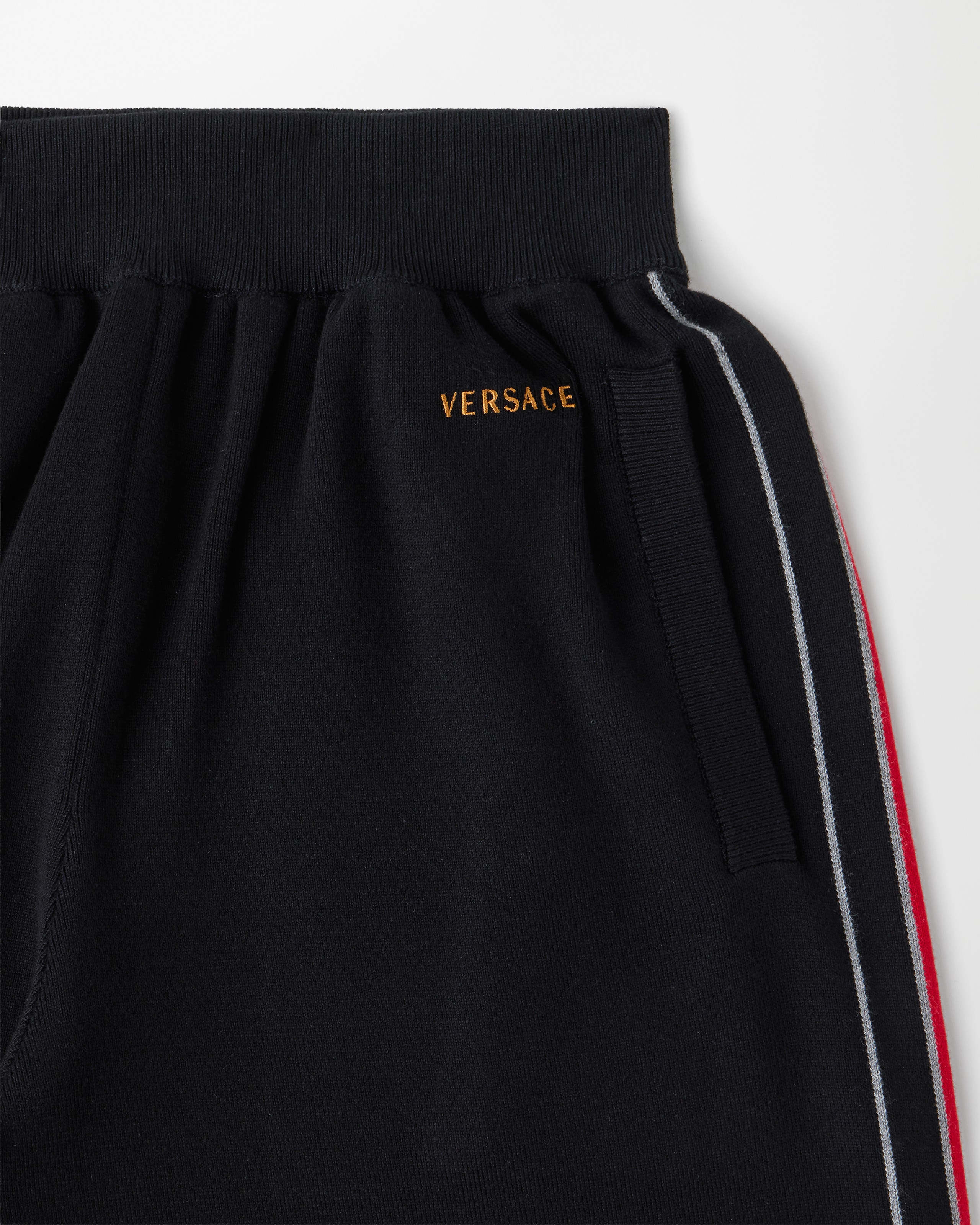 Embroidered Cotton Knit Pants Black | VERSACE IN
