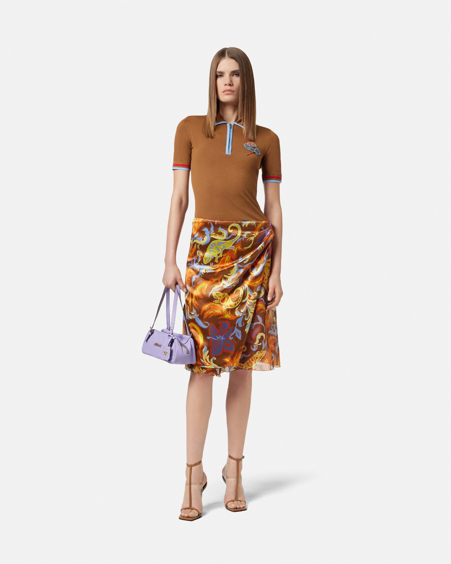 Versace Exotic Barocco A-line Midi Skirt In Brown+multicolor