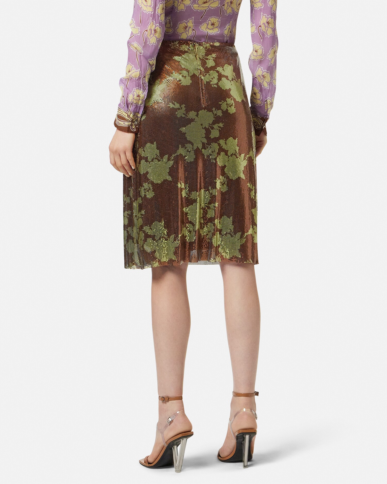Wild Roses Metal Mesh A-Line Midi Skirt