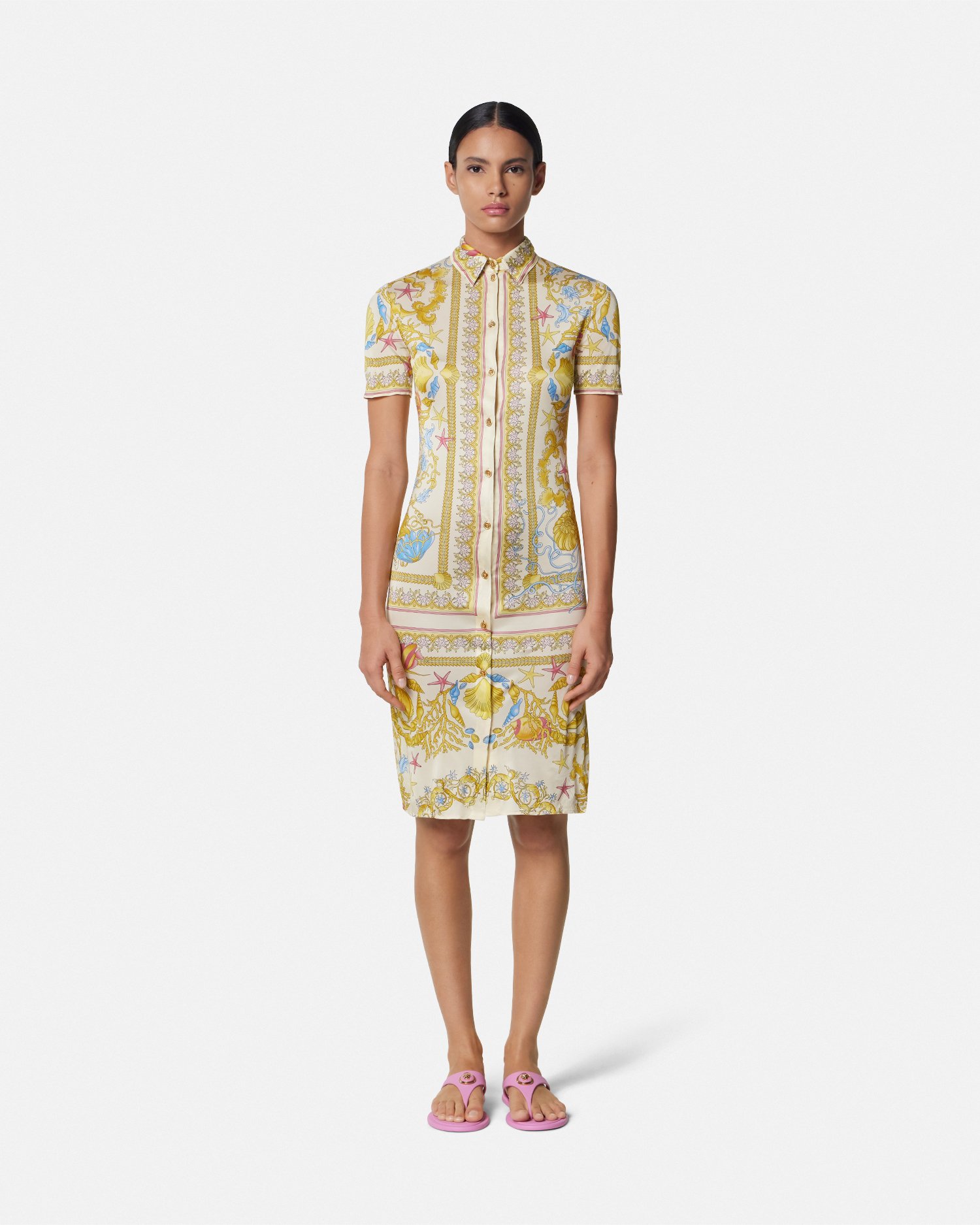 Underwater Barocco Fitted Midi Shirt Dress