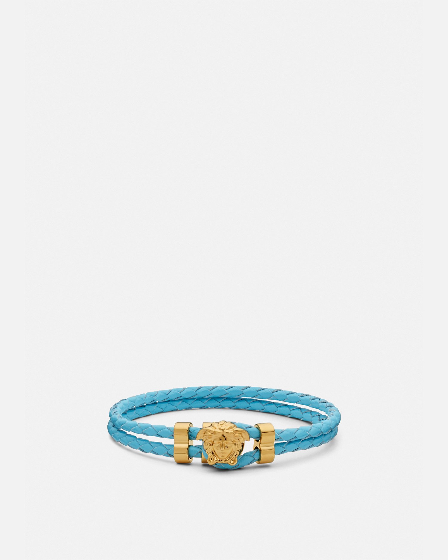 Versace Medusa Braided Leather Bracelet In Light Blue