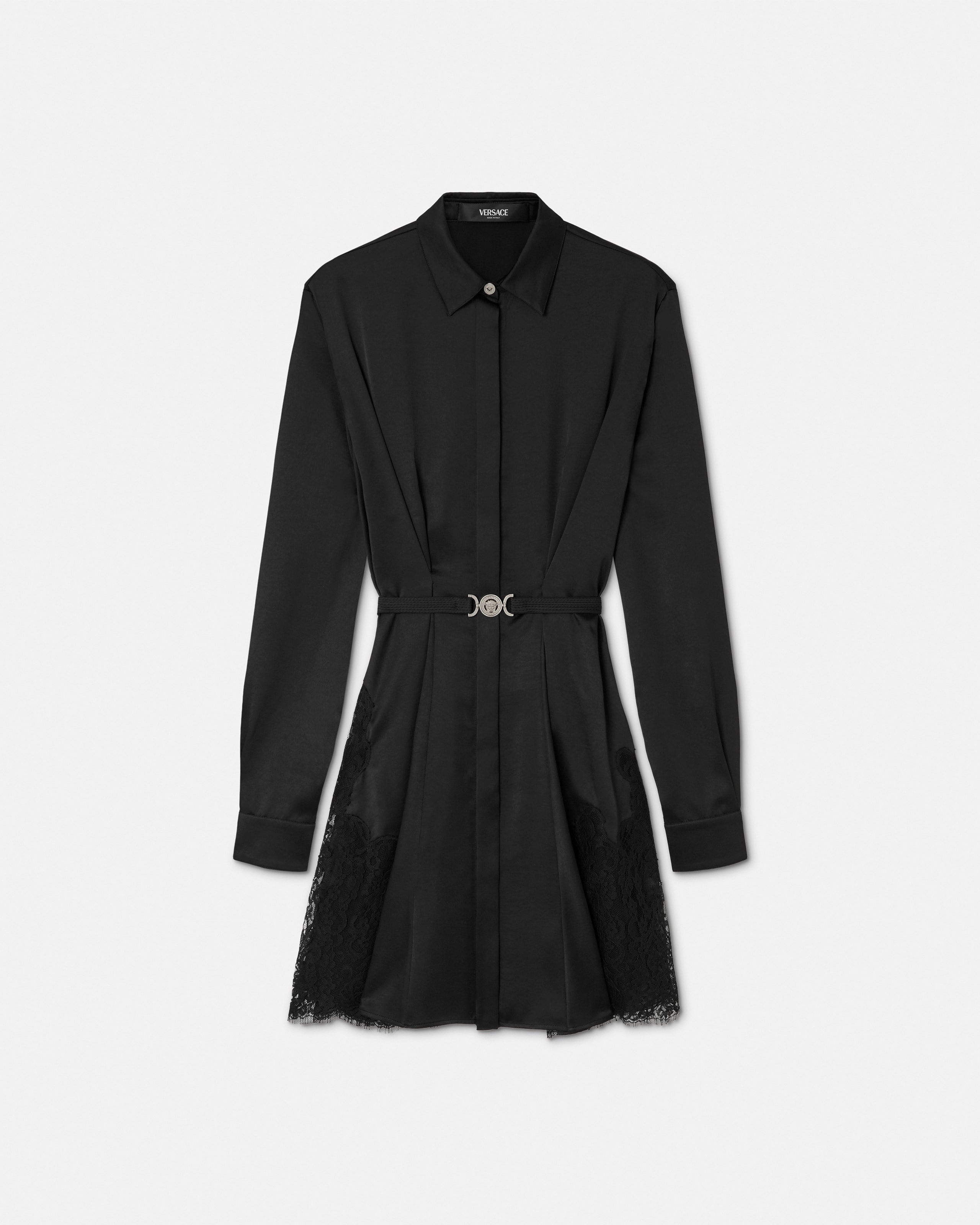 Versace Mini Robe-chemise En Satin Et Dentelle In Black