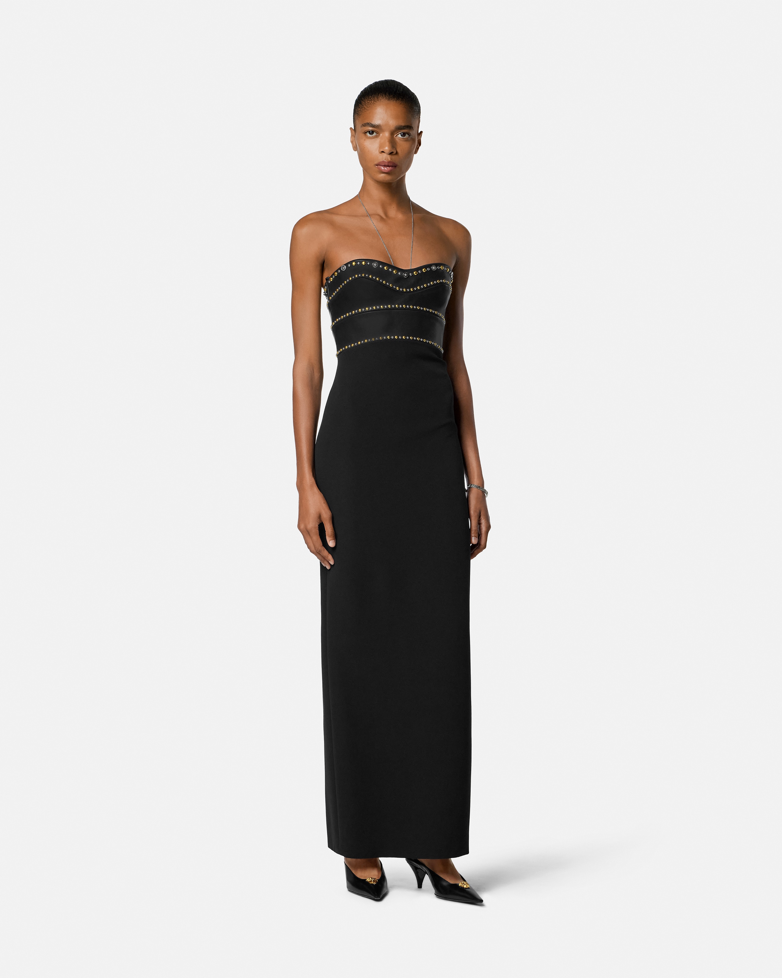 versace sleeveless silk cady long dress Versace Silk-Cady Strapless Gown, Female, Black, 38