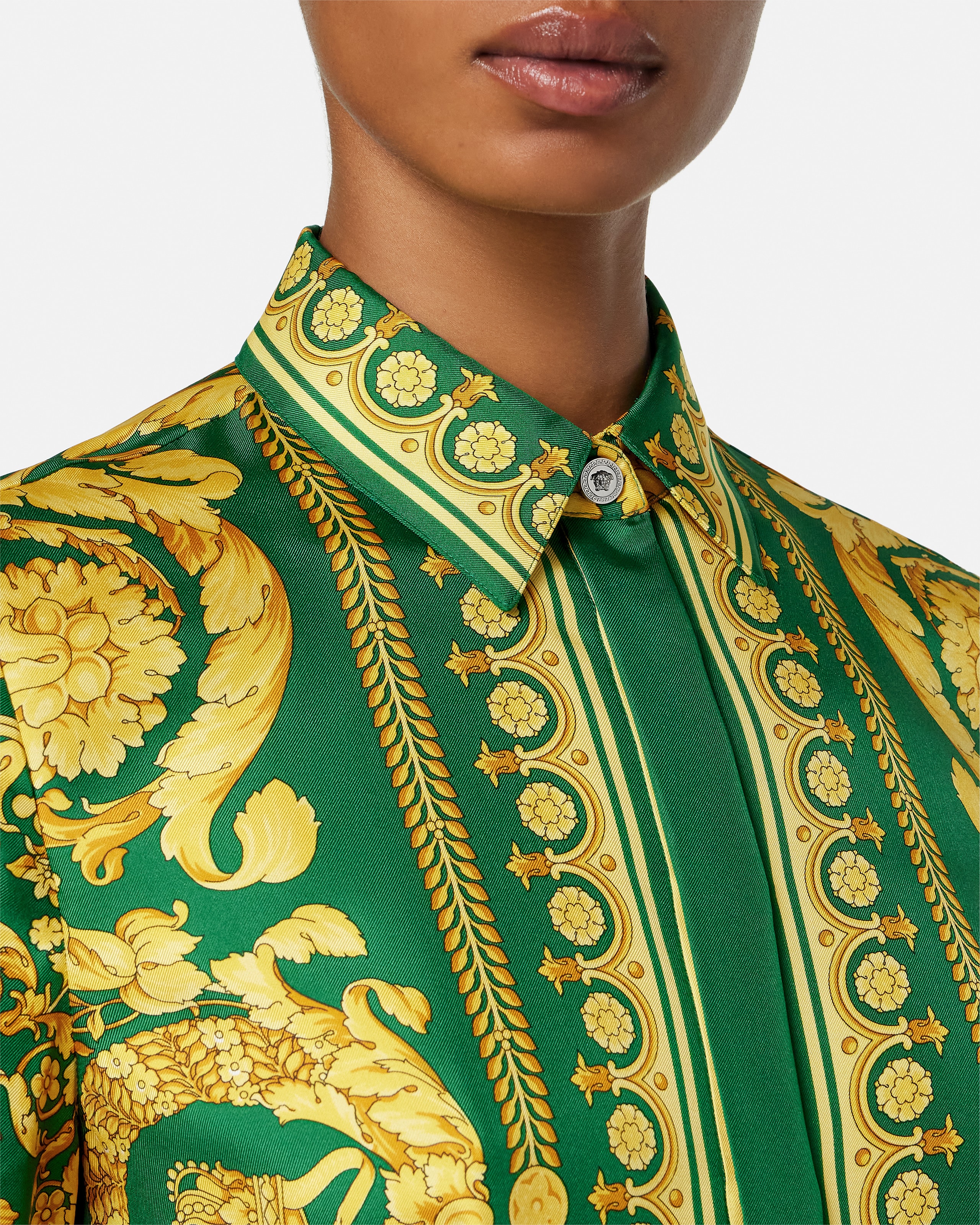 Printed Silk Shirt Burgundy,Gold | VERSACE US