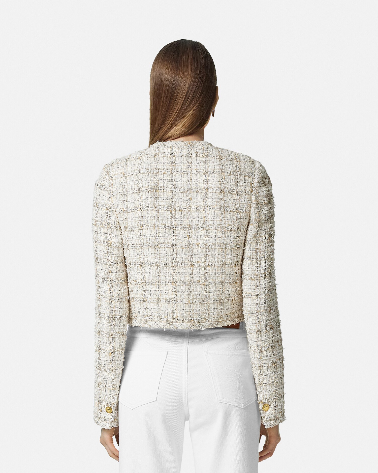 Tweed Cardigan Jacket White,Gold | VERSACE US