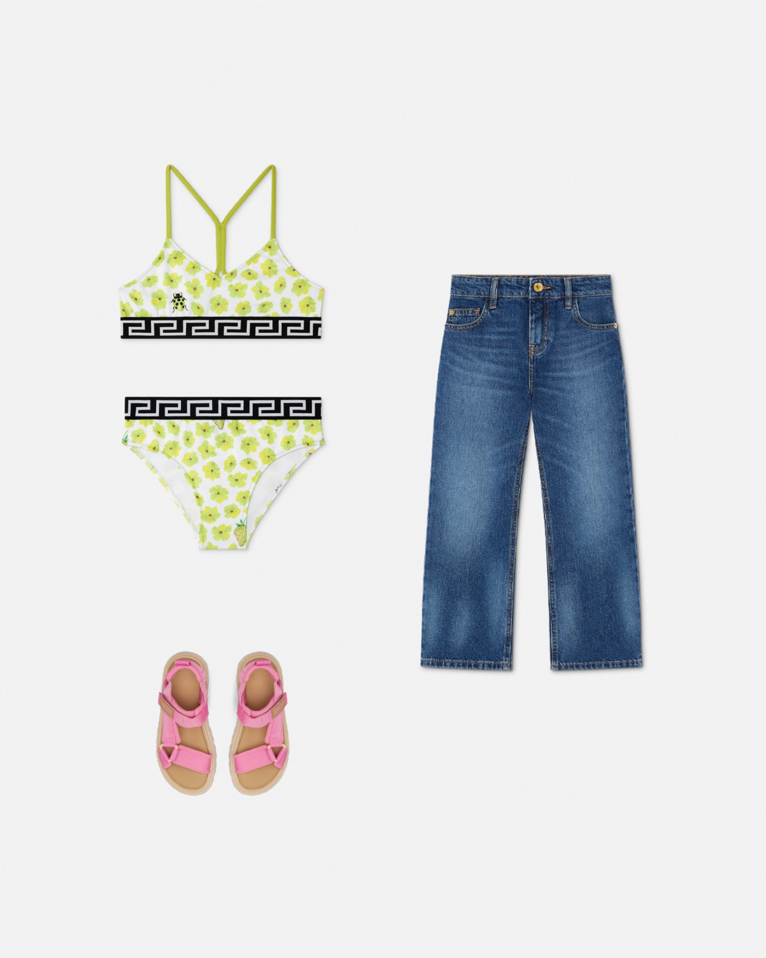 Versace Strawberry Garden Kids Bikini Set In Jaune+imprimer