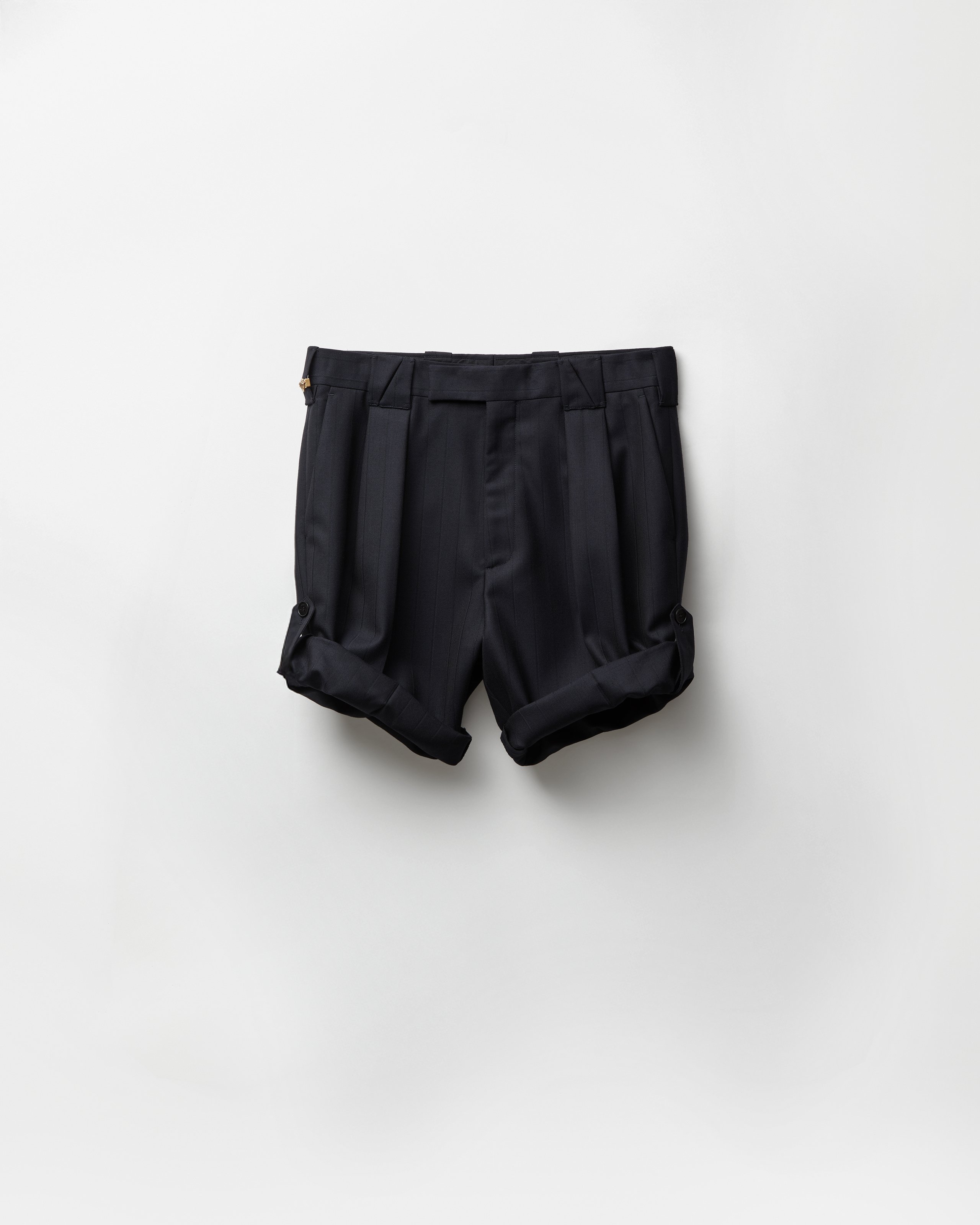 Versace Pinstripe Wool Formal Shorts In Blue